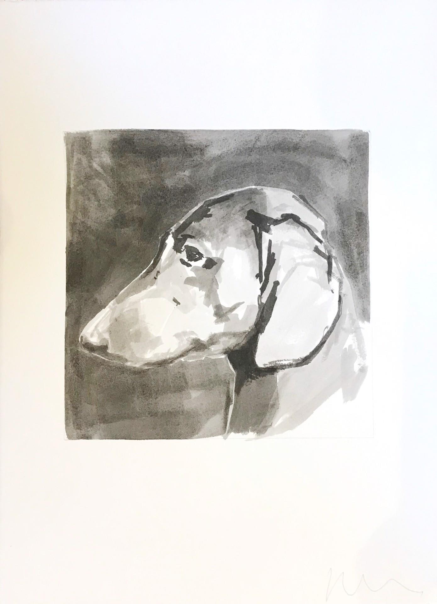 Il dolce bassotto con inchiostro bianco e nero è un quadro contemporaneo di cani minimalista