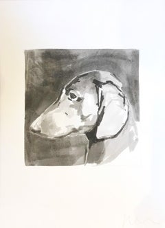 Sweet Dachshund in Black & White Ink is a Contemporary Minimal Dog Painting