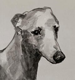 Whippet dog minimalist black and white painting of a by Ian Mason, British