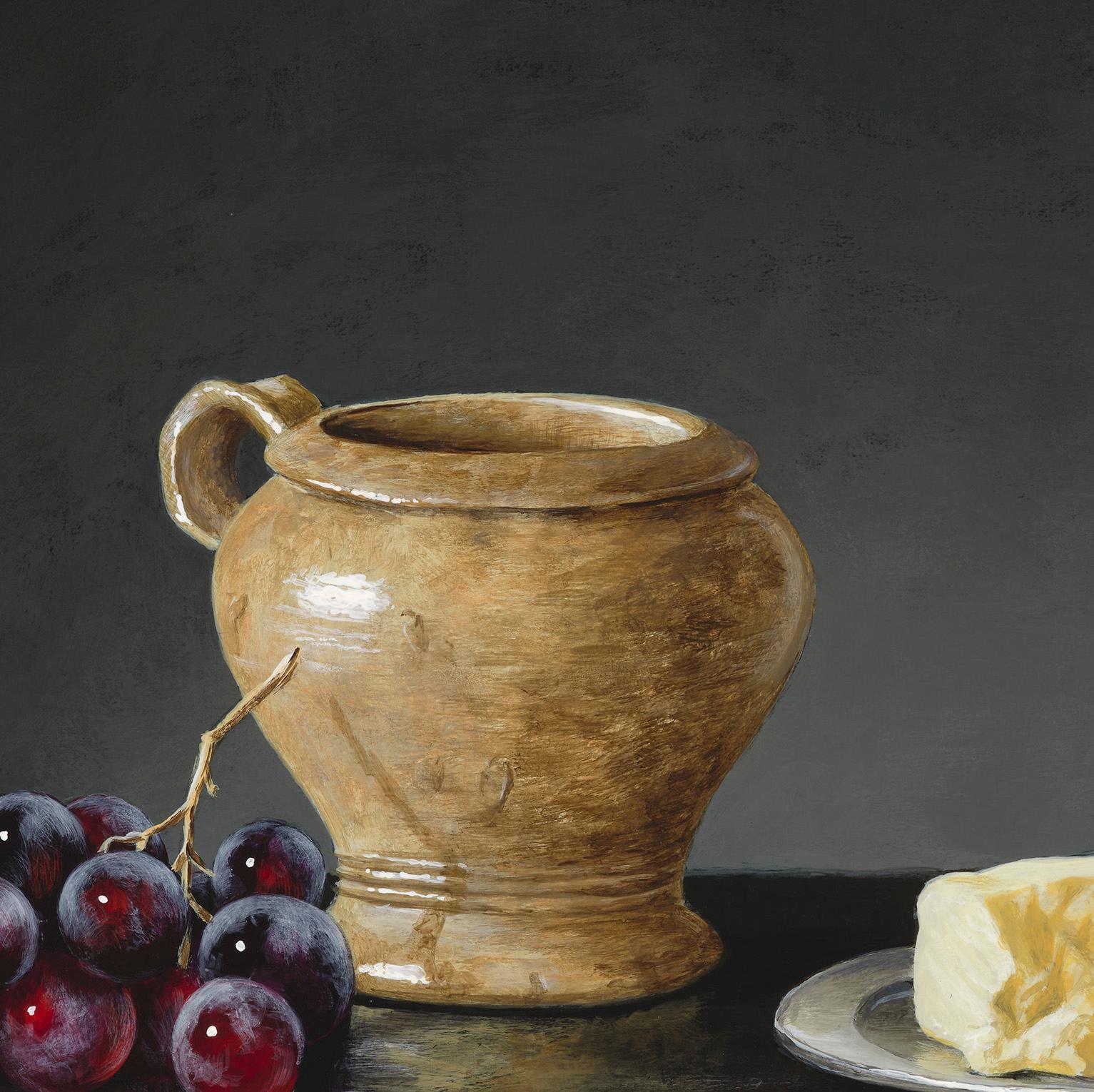 Wensleydale with Grapes - Black Still-Life Painting by Ian Mastin