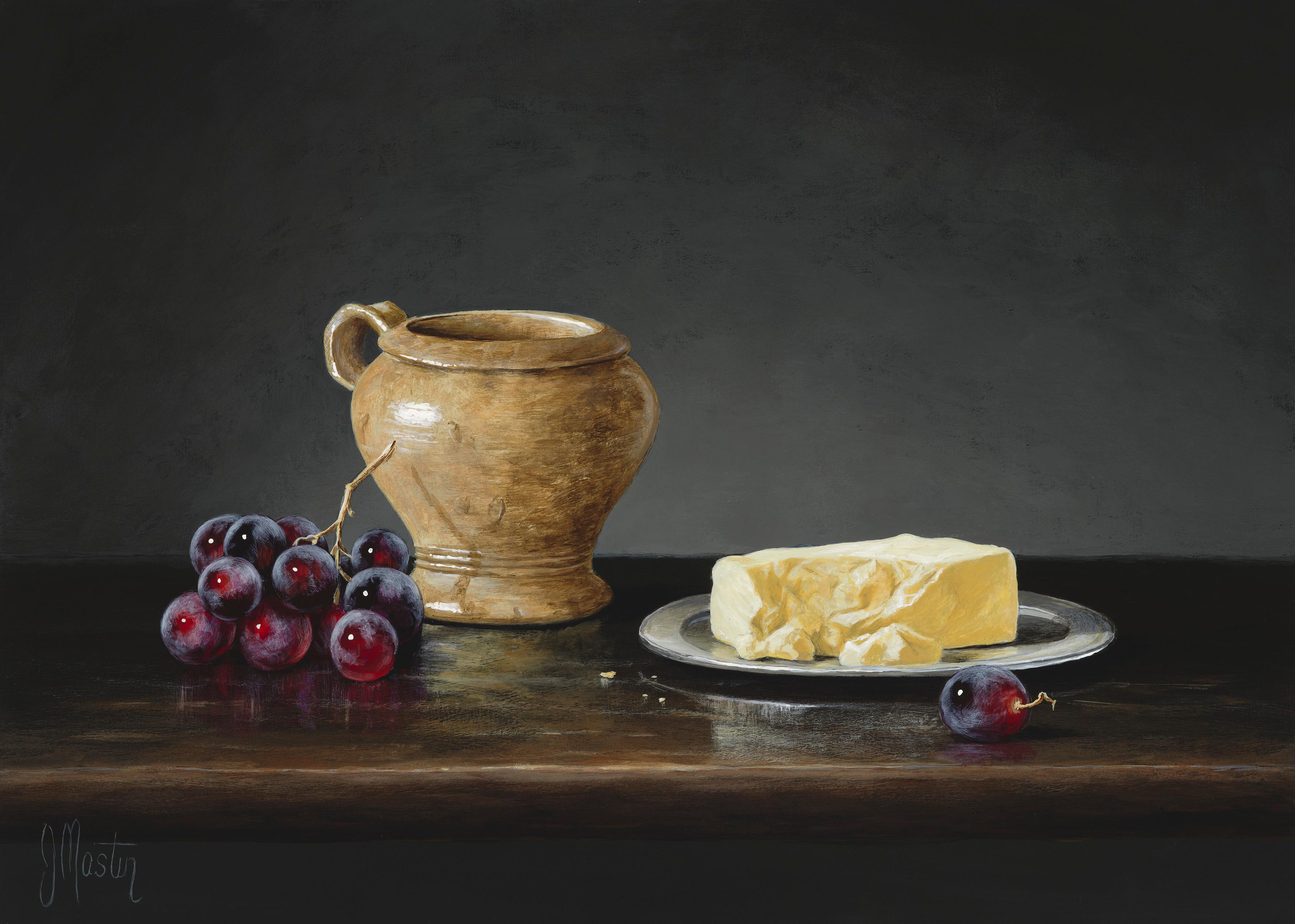 Ian Mastin Still-Life Painting - Wensleydale with Grapes