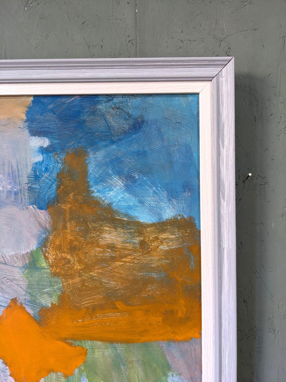 ABSTRACTION ESTIVALE
Taille : 65,5 x 65,5 cm (cadre compris)
Huile sur carton

Une peinture abstraite de paysage côtier très atmosphérique, exécutée à l'huile sur panneau par l'artiste britannique contemporain Ian Mood.

Inspirée par les côtes,