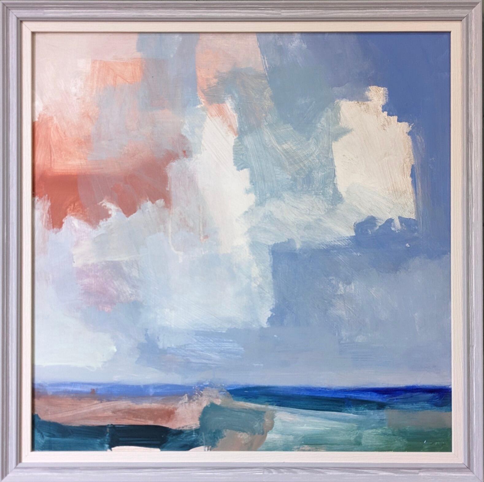 Ian Mood Abstract Painting - Contemporary Abstract Seascape Framed Oil Painting - Summer Clouds