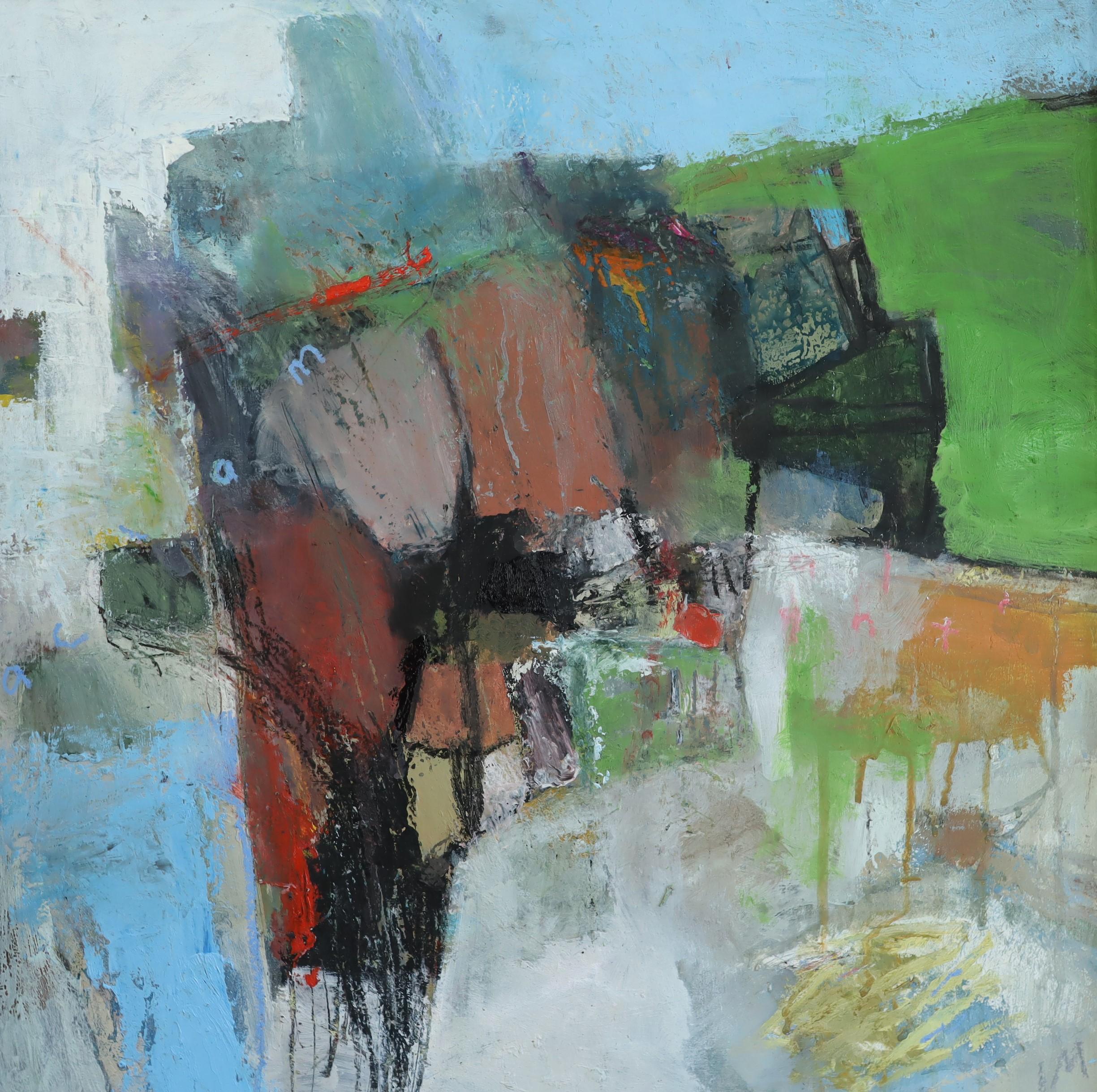 Peinture à l'huile contemporaine britannique de paysage abstrait - Southern Shore en vente 2