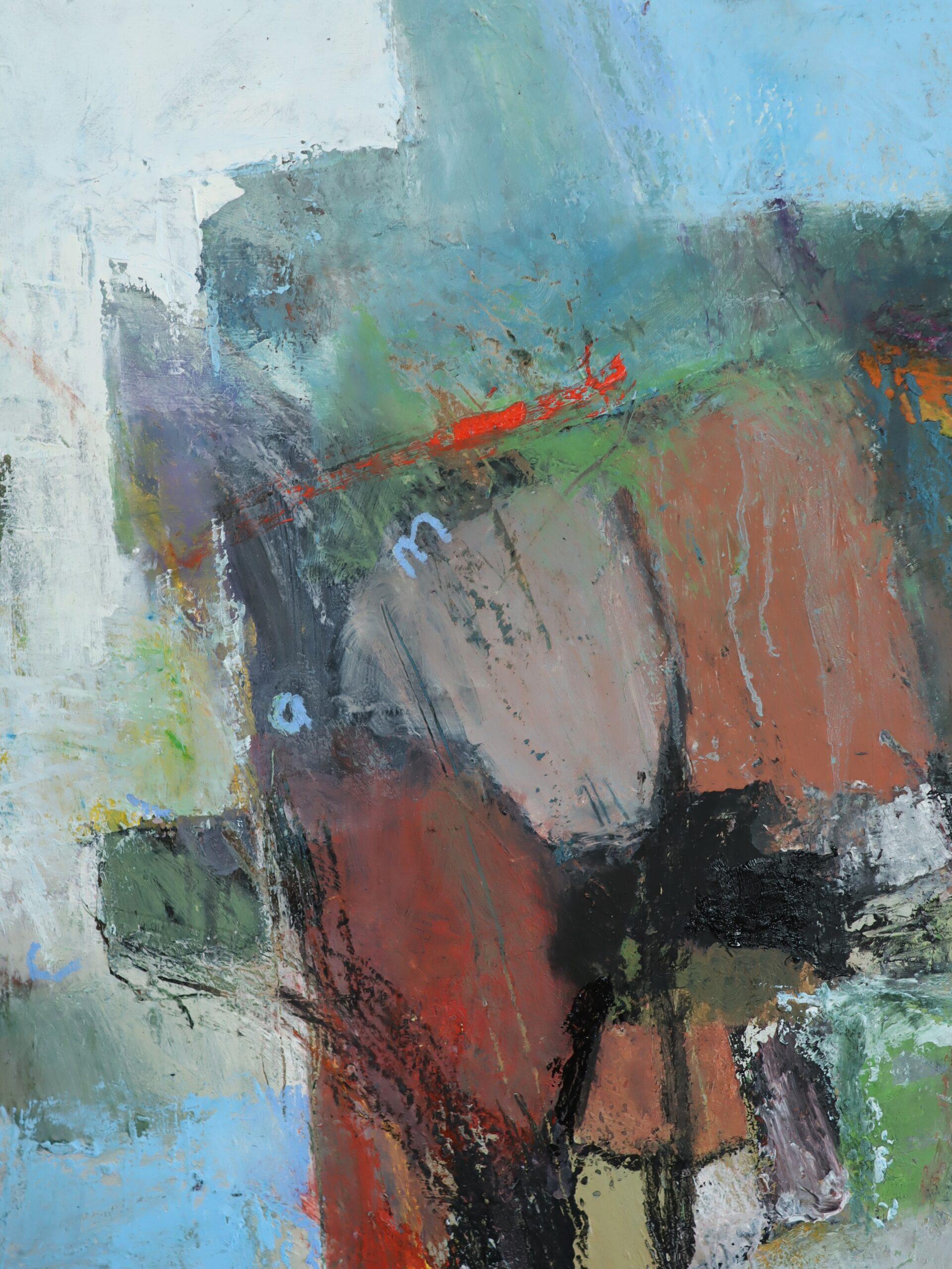 Peinture à l'huile contemporaine britannique de paysage abstrait - Southern Shore en vente 3