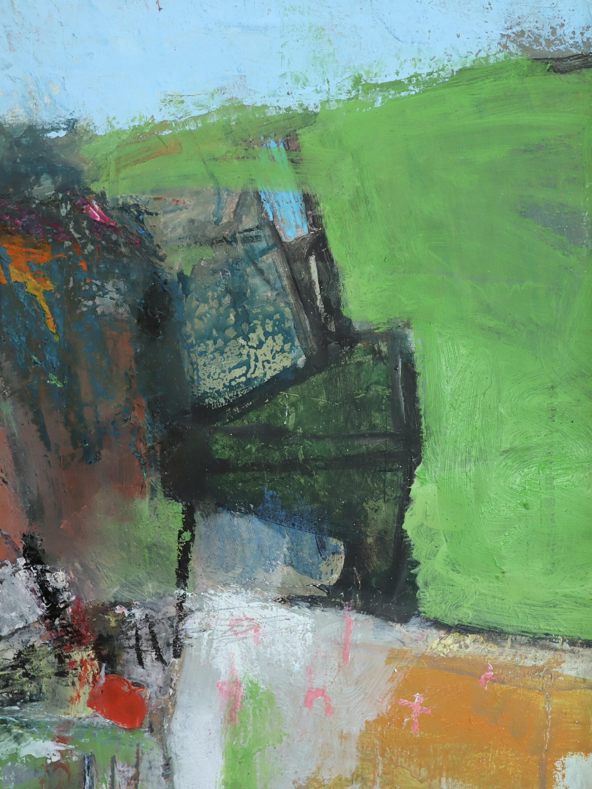 Peinture à l'huile contemporaine britannique de paysage abstrait - Southern Shore en vente 4