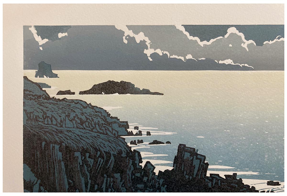 Moonlit, Ian Phillips, Contemporary art, Limited edition Lino print, Sea Art - Gray Landscape Print by Ian Phillips 