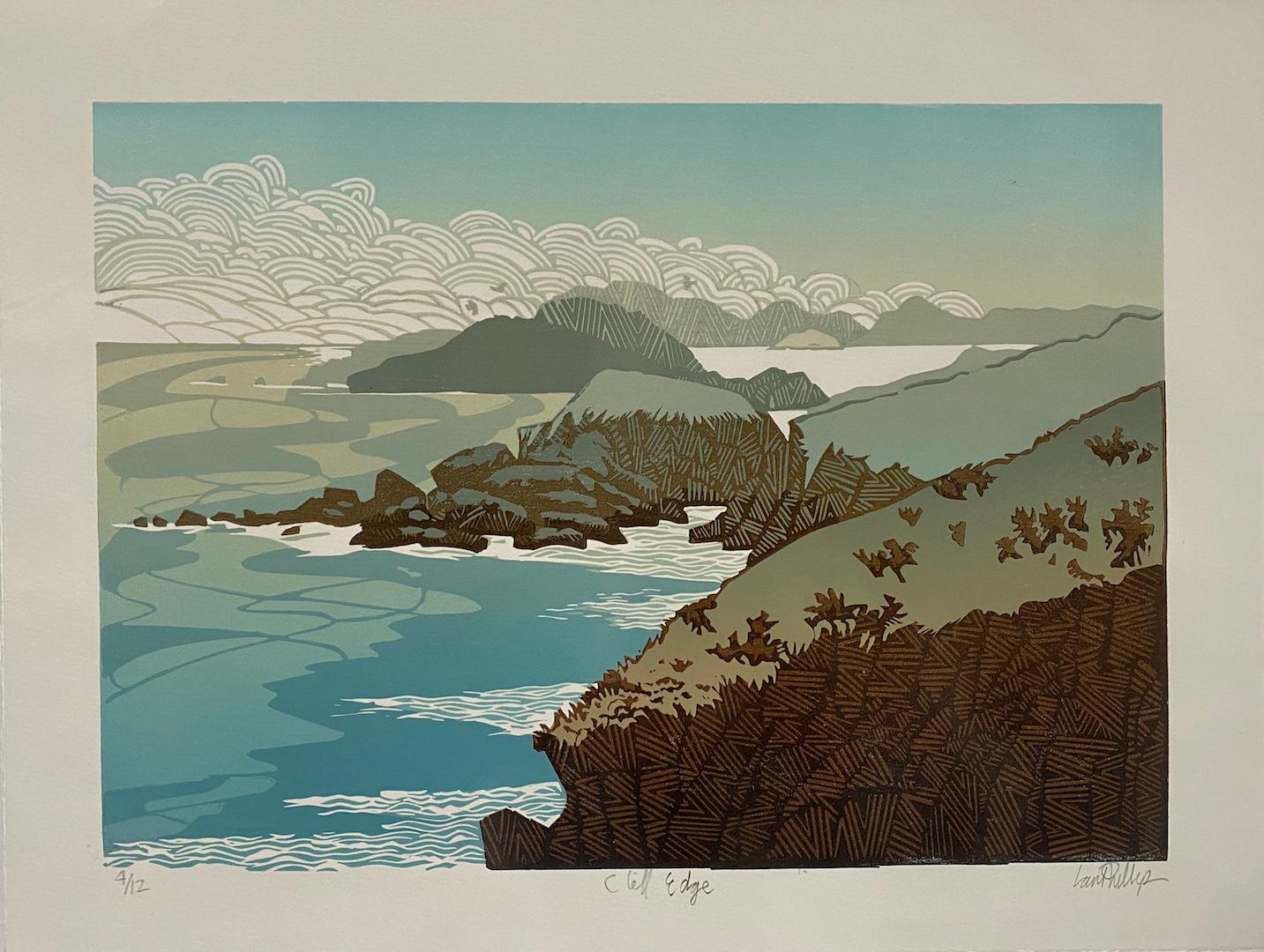 Cliff Edge, Seascape Art, Cliff Art, Blue and Green Seascape Art, Coastal Art - Contemporary Print by Ian Phillips