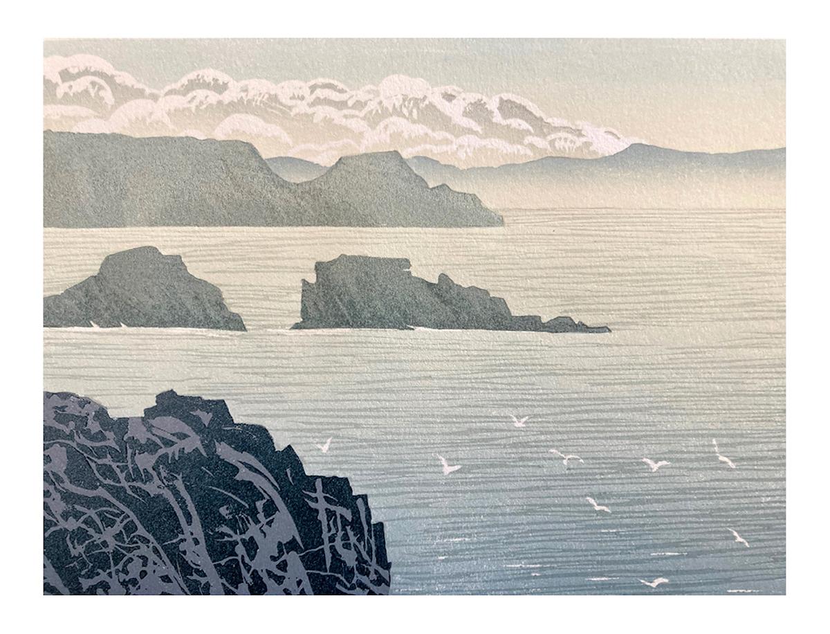 Hazy Day, Ian Phillips, limited edition print, linocut print for sale, seascape  For Sale 5