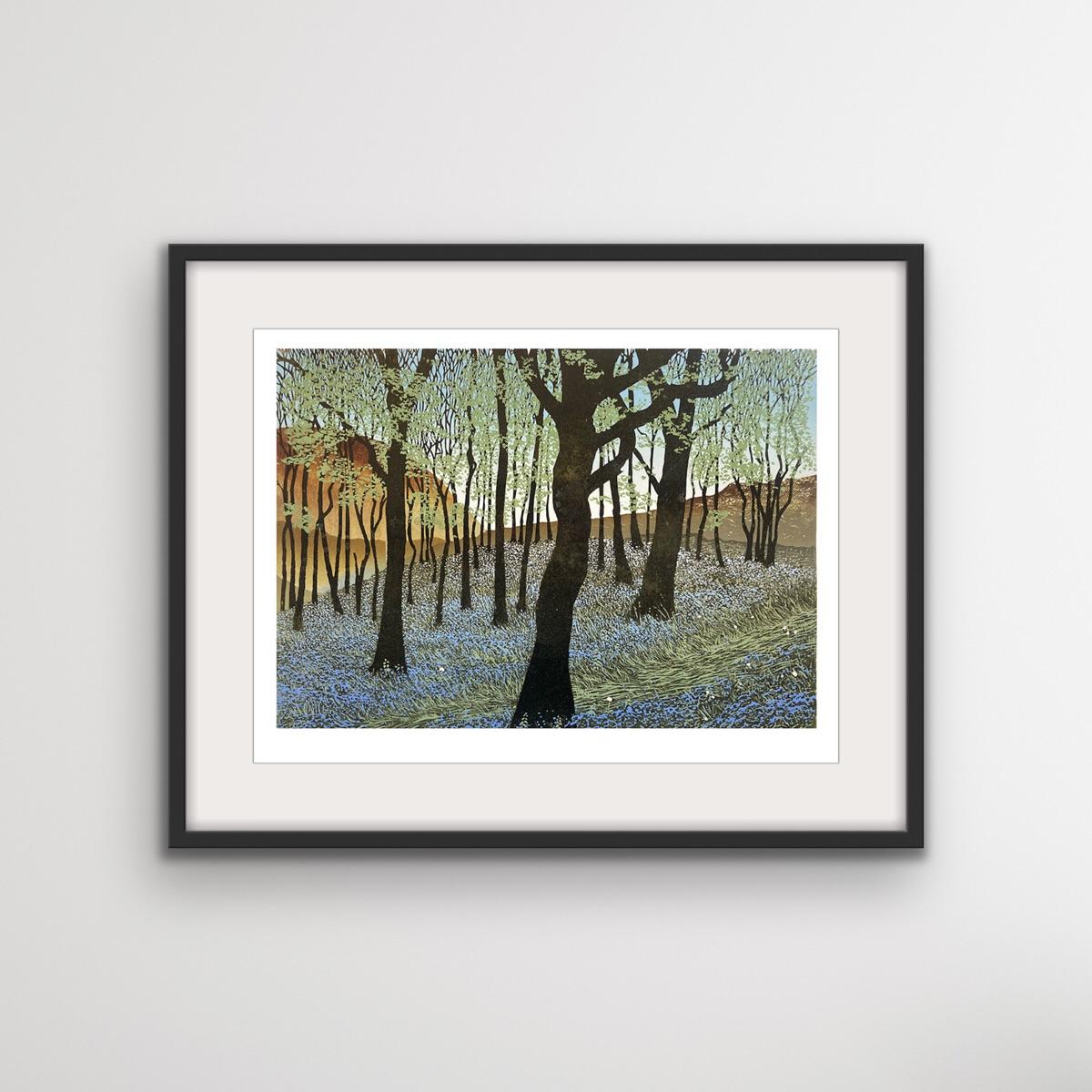 Memory of Spring, Limited Edition print, Welsh bluebell wood, Contemporary art - Gray Figurative Print by Ian Phillips