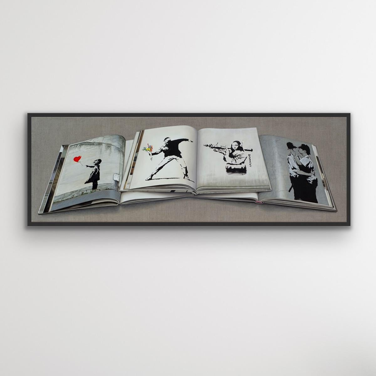 Banksy Books: Photorealistic Oil Painting of Banksy Photobooks by Ian Robinson For Sale 1