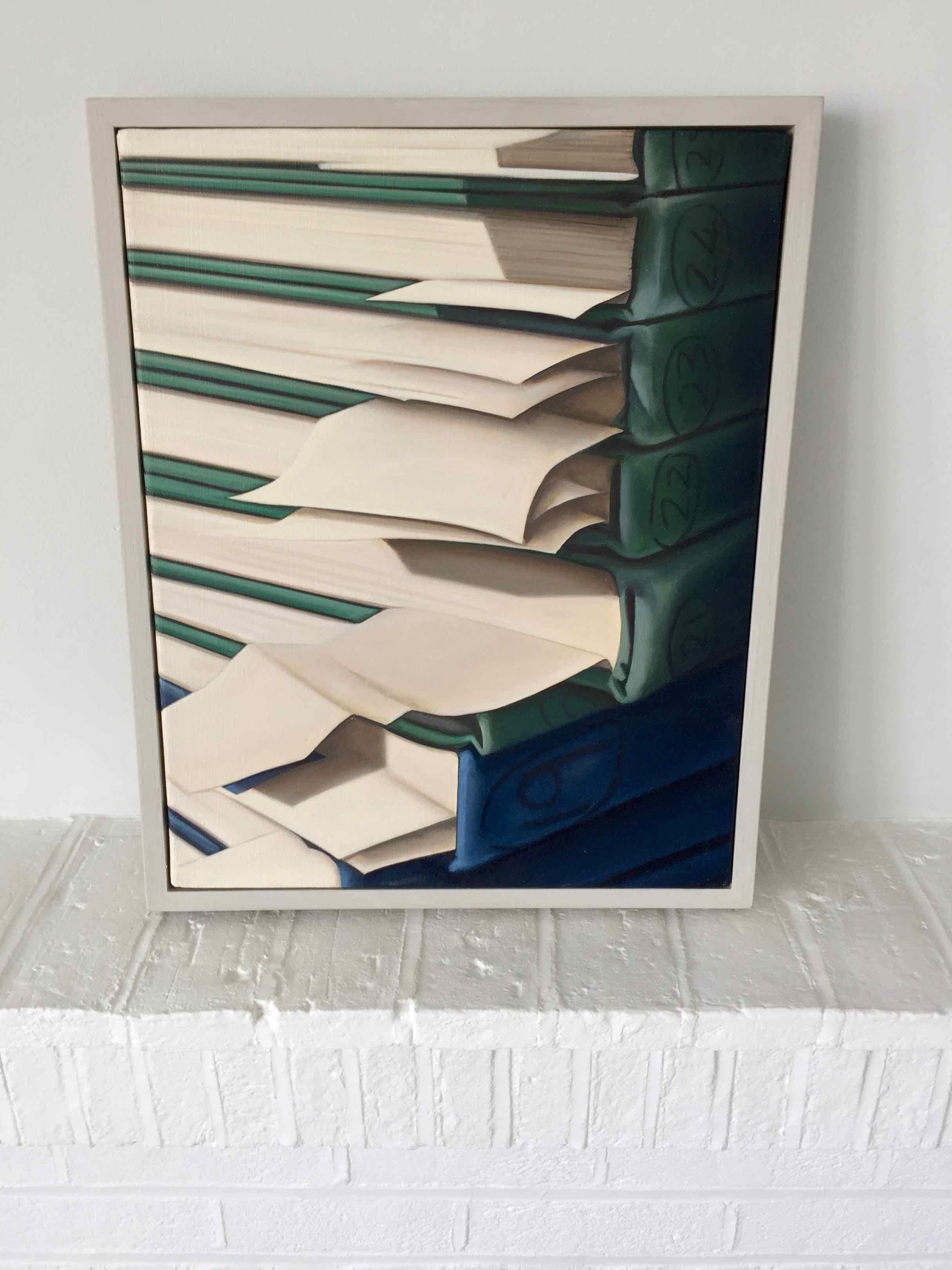 Chelsea Arts Club: a Photorealistic painting of sketchbooks by Ian Robinson 1