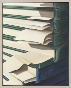 Chelsea Arts Club: a Photorealistic painting of sketchbooks by Ian Robinson