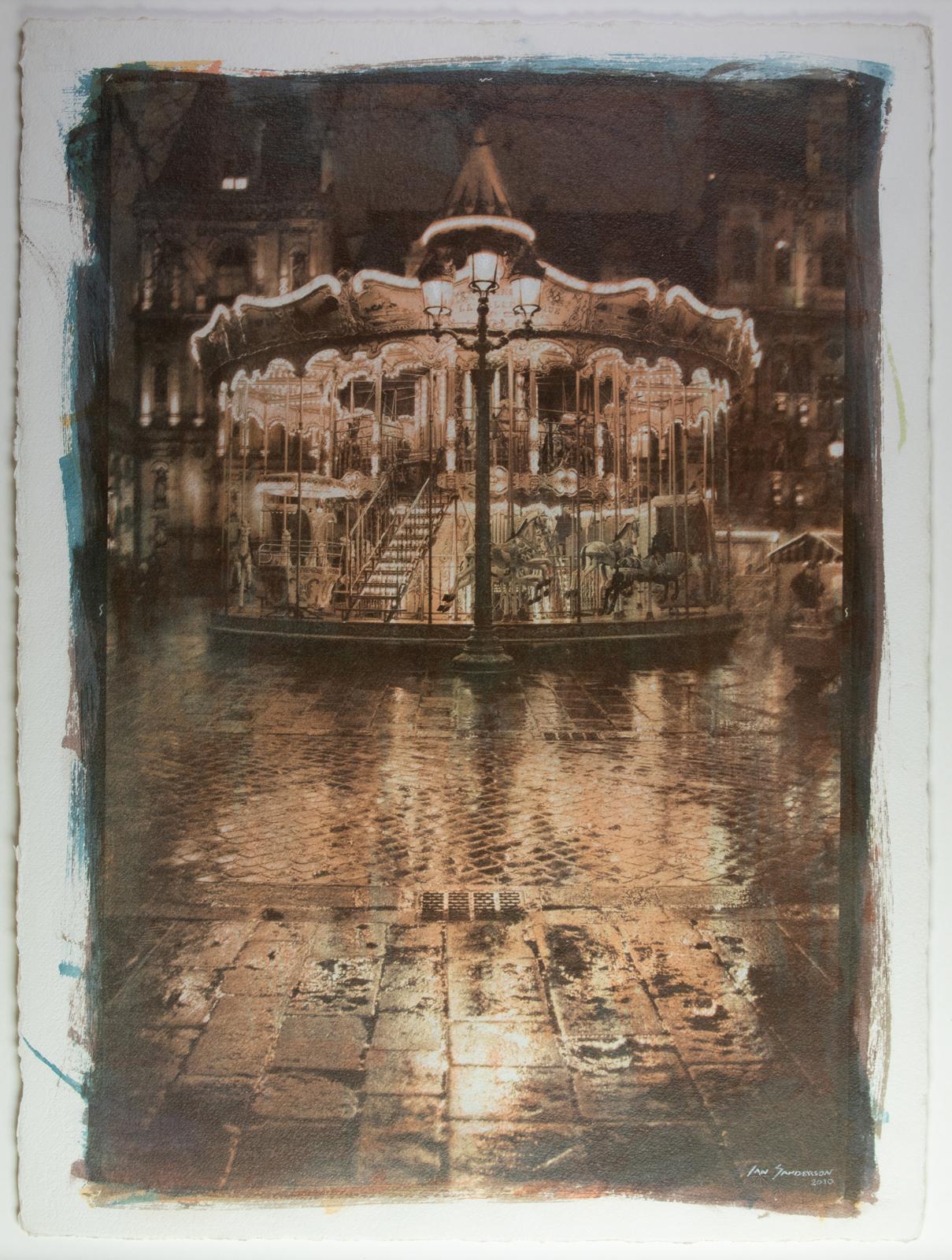 Carrousel- Unique Gum Bichromate print (sensitised watercolour), Oversized photo (Braun), Color Photograph, von Ian Sanderson