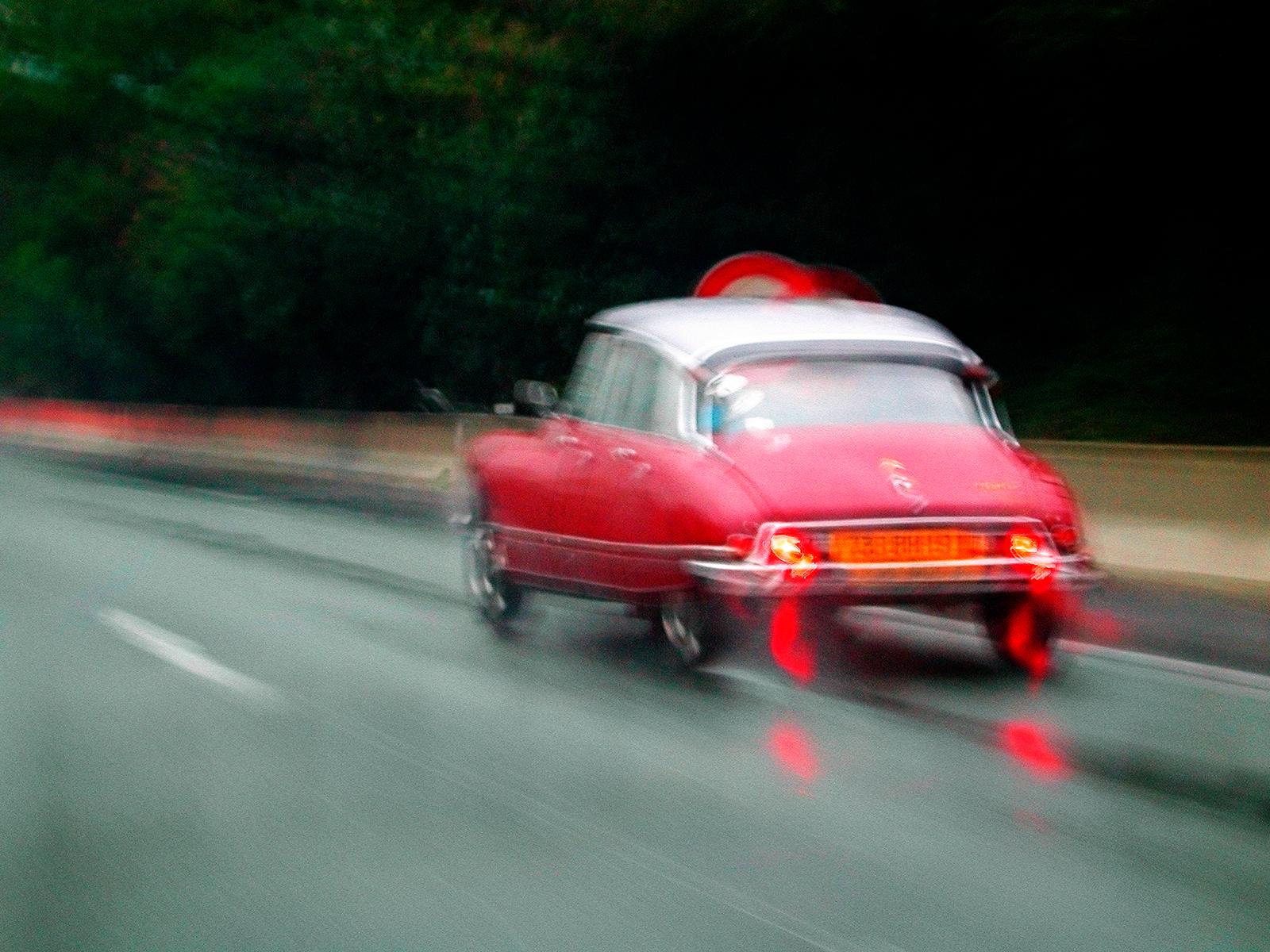 Citroen – signierter Kunstdruck in limitierter Auflage, großformatig, rotes Vintage-Auto 