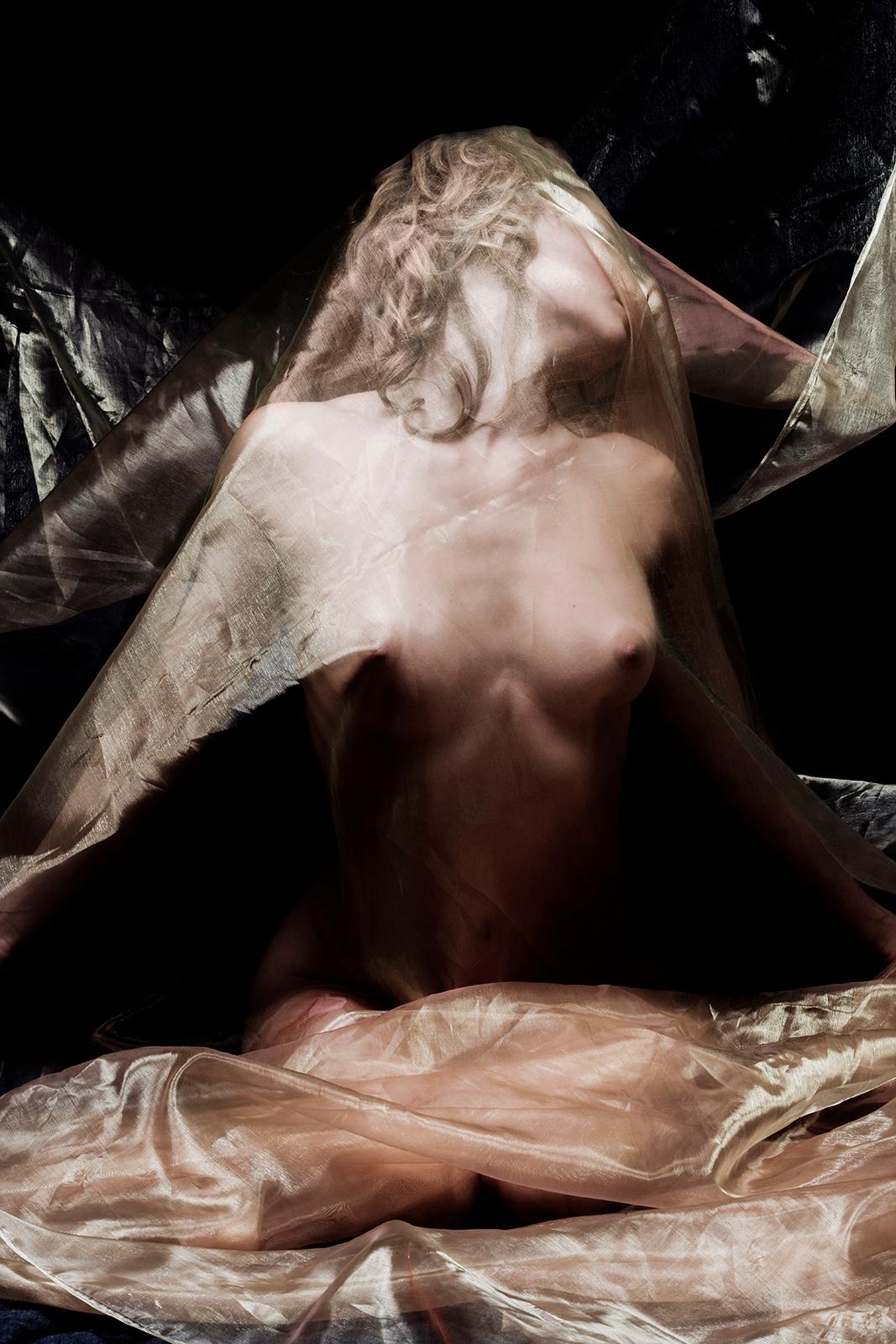 Organza-Traum – signierter sinnlicher Kunstdruck in limitierter Auflage, Modell halb nackt