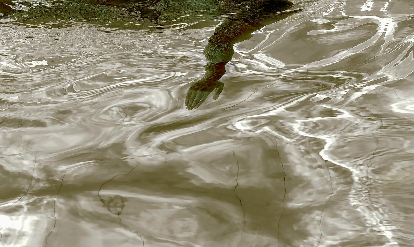 Swim - Signed limited edition contemporary print, Color pool, Sensual model - Brown Figurative Photograph by Ian Sanderson