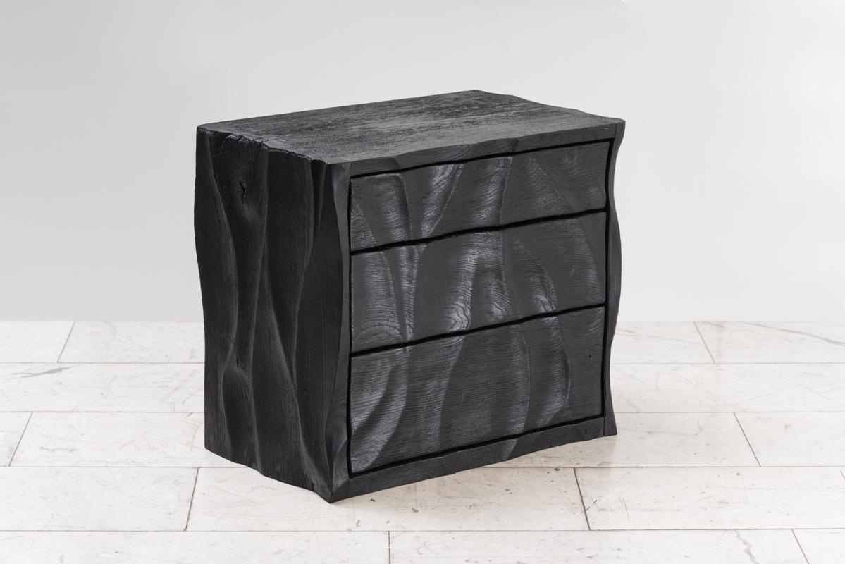 Ian Spencer, Charred Wavy Front Nightstand Pair, UK For Sale 4