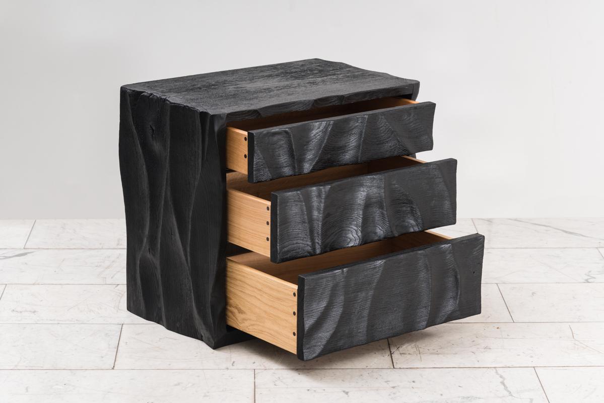 Ian Spencer, Charred Wavy Front Nightstand Pair, UK For Sale 5