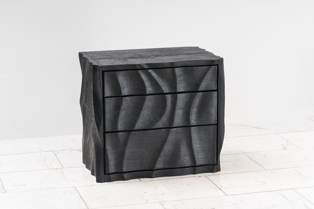 Fired Ian Spencer, Charred Wavy Front Nightstand Pair, UK For Sale