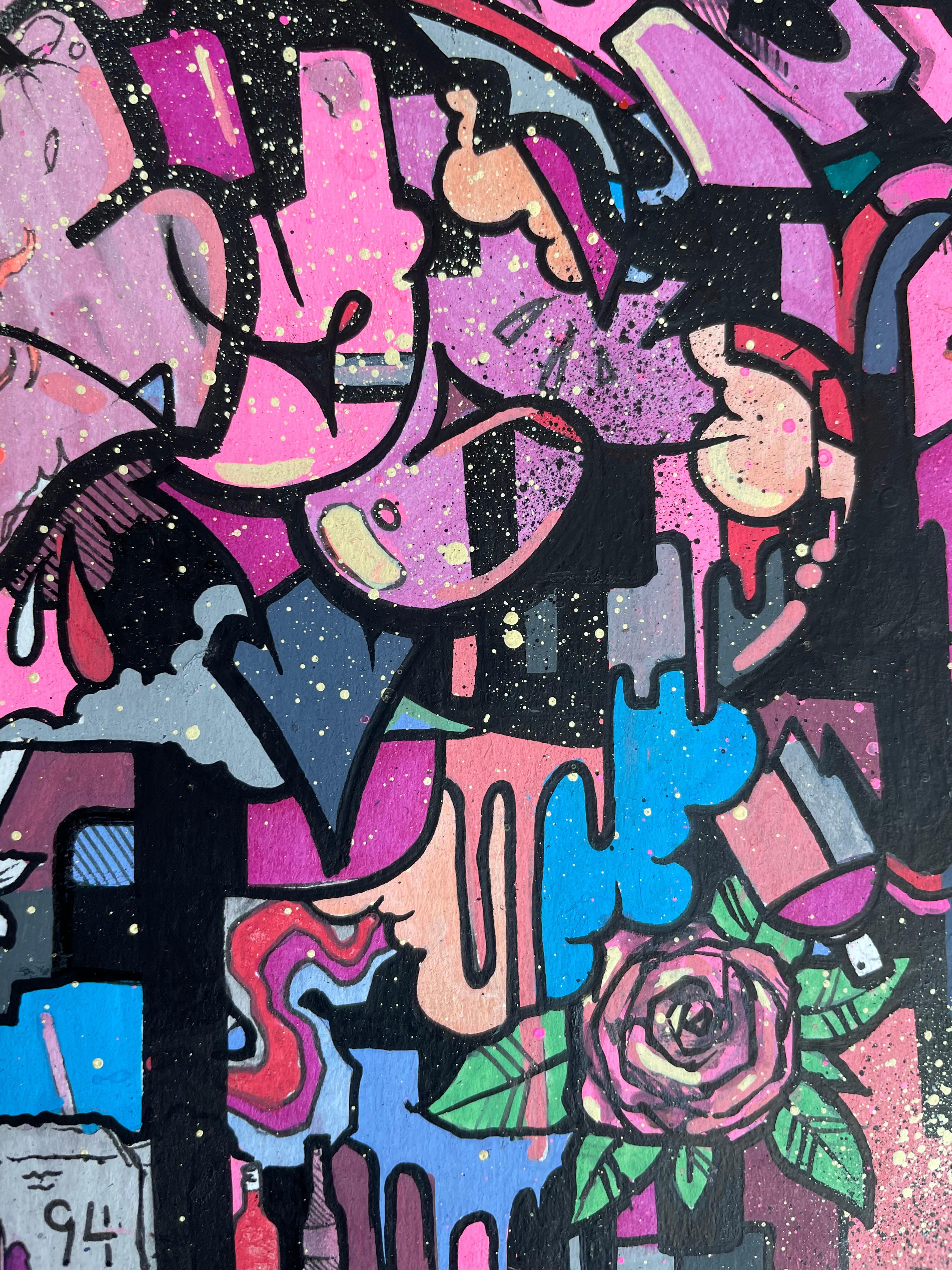 SHENANIGANS - Small colorful graffiti art on paper - Street Art Painting by Ian Sullivan