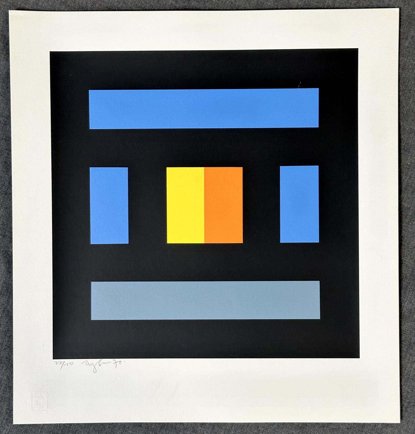 Ian Tyson
Diversions  - 1970
Screen Print
16'' x 15'' inches
Edition: signed in pencil and marked 27/150

Ian Tyson, British painter, printmaker and book artist, was born in Wallasey, Cheshire, England, in 1933, and studied at the Birkenhead School