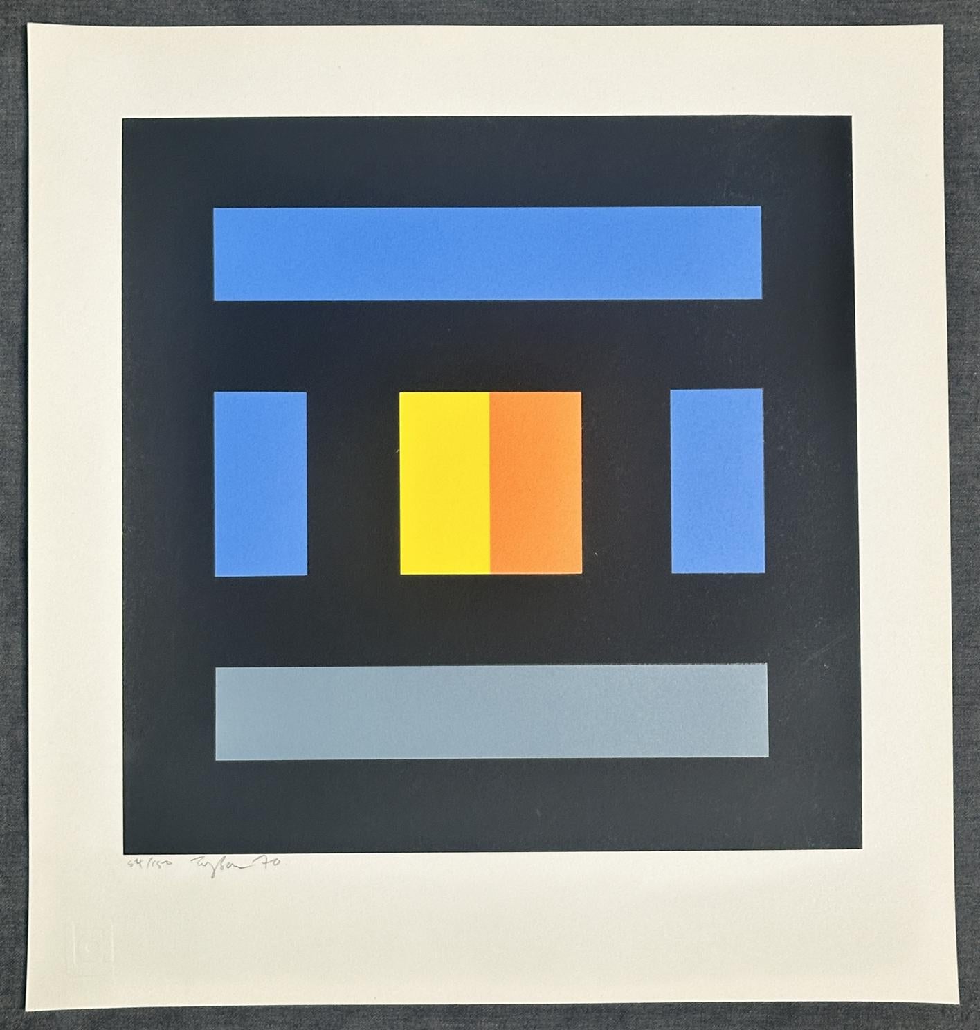 Artist: Ian Tyson
Title: Diversions  
Year:  1970
Print: Screen Print
Size: 16'' x 15'' inches
Edition: signed in pencil and marked 54/150

Ian Tyson, British painter, printmaker and book artist, was born in Wallasey, Cheshire, England, in 1933, and