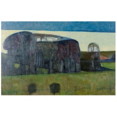 Ib Buch, Danish artist. Oil on canvas. Modernist landscape, Isle of Samsø.