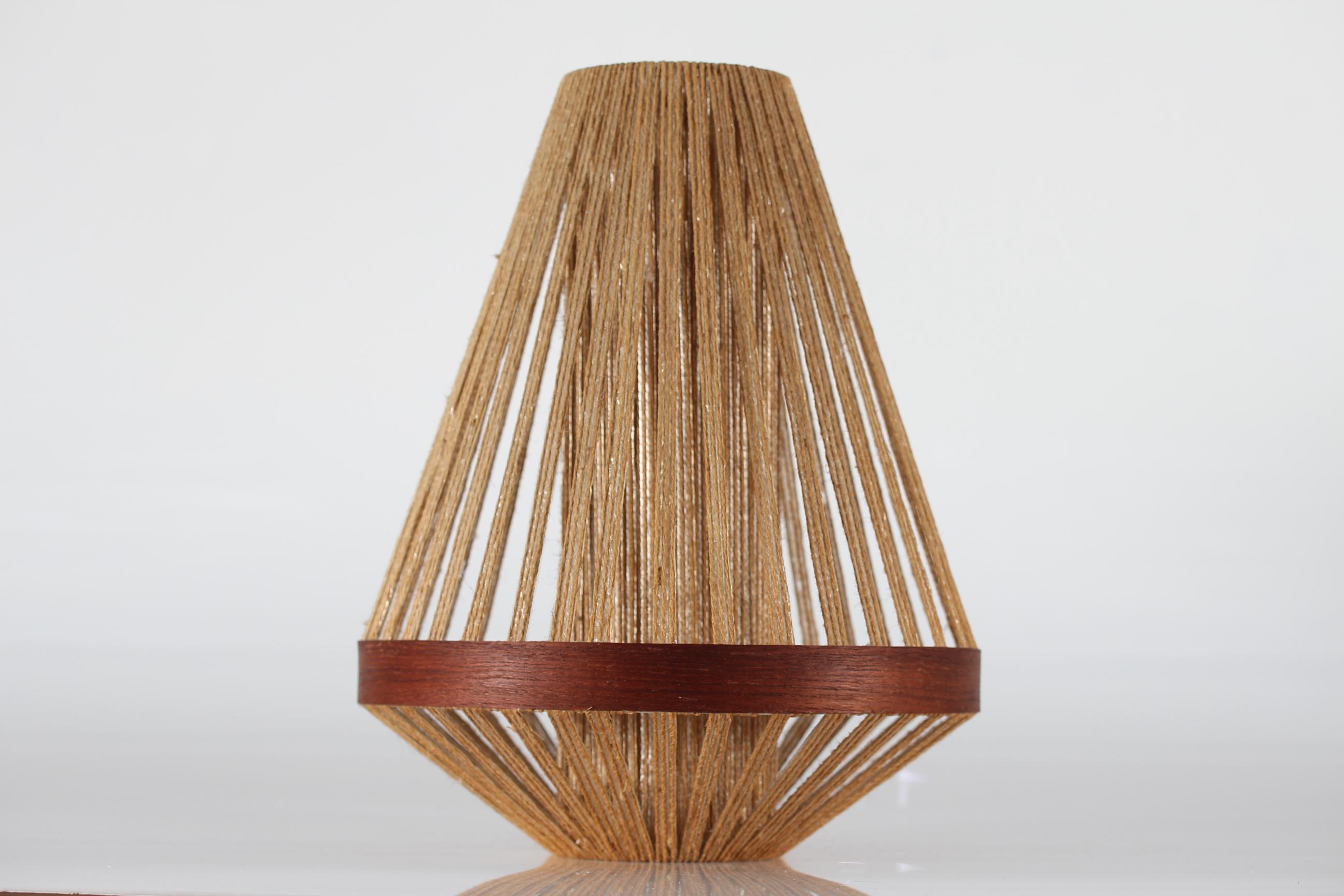 Ib Fabiansen Pendant Light by Fog & Mørup, Jute Cord and Teak Denmark 1960s 2