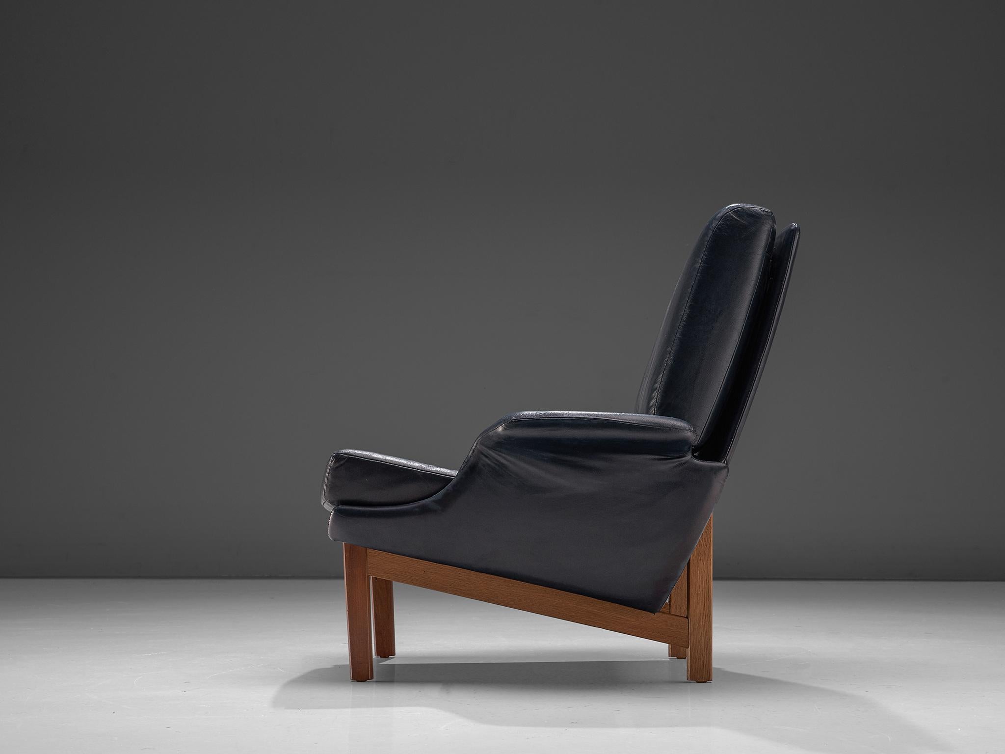 Scandinavian Modern Ib Kofod-Larsen Adam Blue Leather Lounge Chair