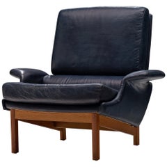 Ib Kofod-Larsen Adam Blue Leather Lounge Chair