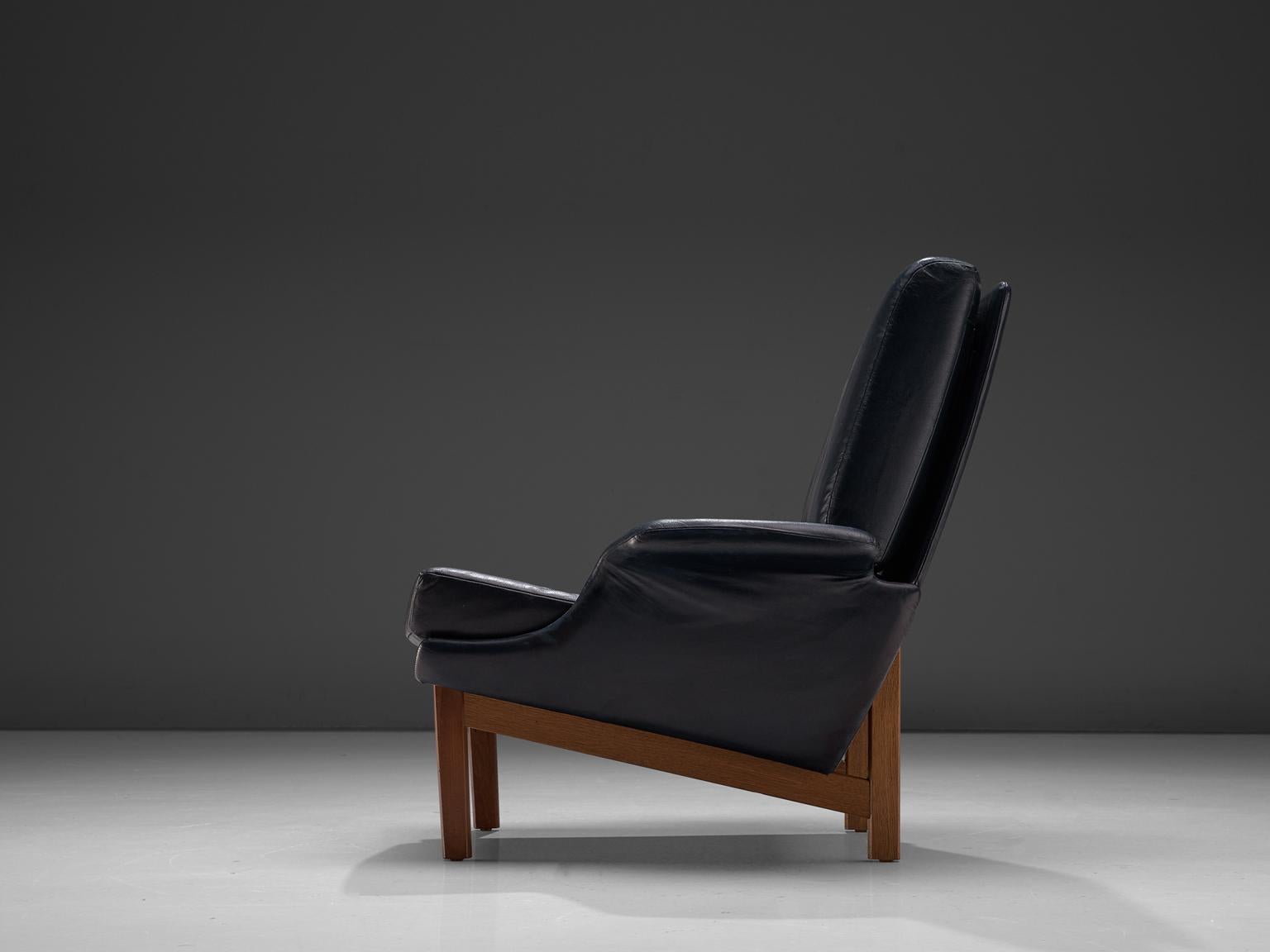Scandinavian Modern Ib Kofod-Larsen Adam Blue Leather Lounge Chair