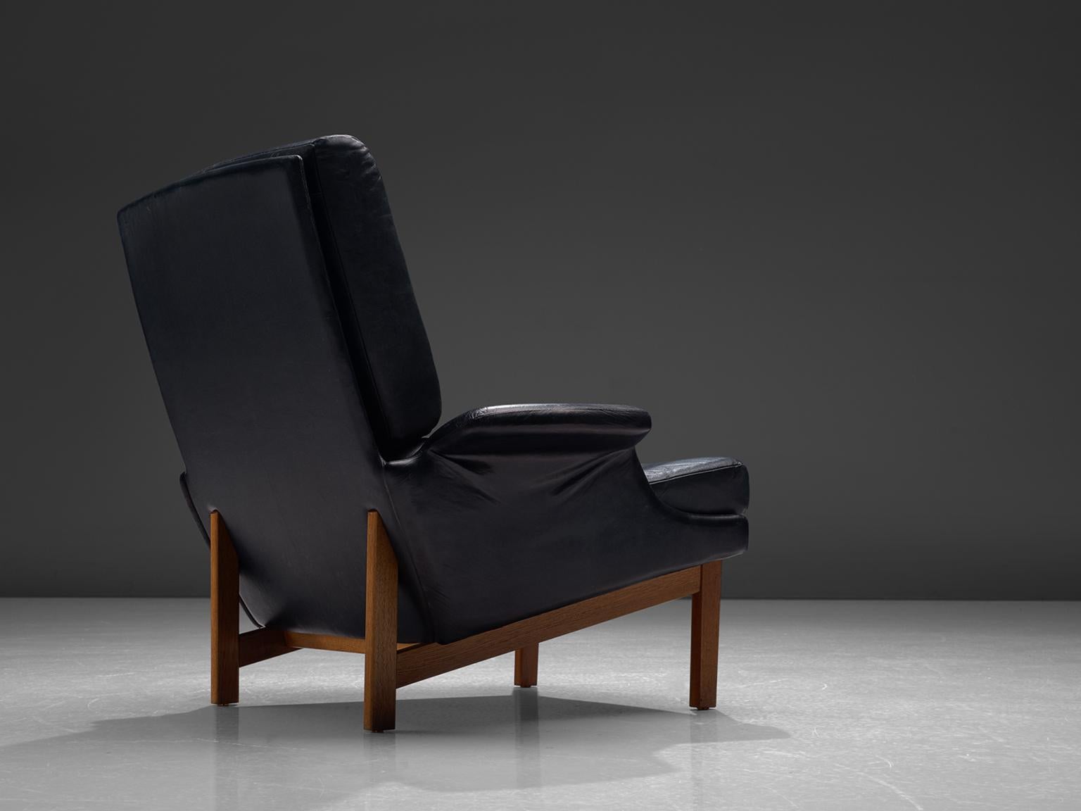 Ib Kofod-Larsen Adam Blue Leather Lounge Chair In Good Condition In Waalwijk, NL
