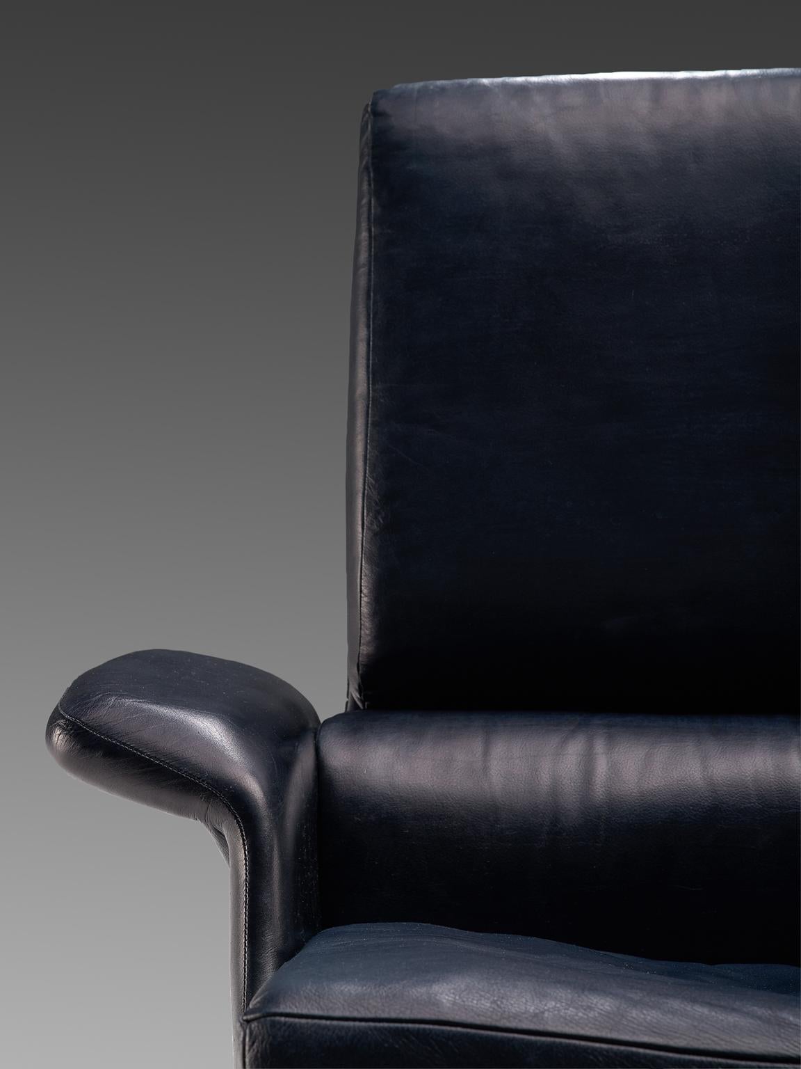 Ib Kofod-Larsen Adam Blue Leather Lounge Chair 1