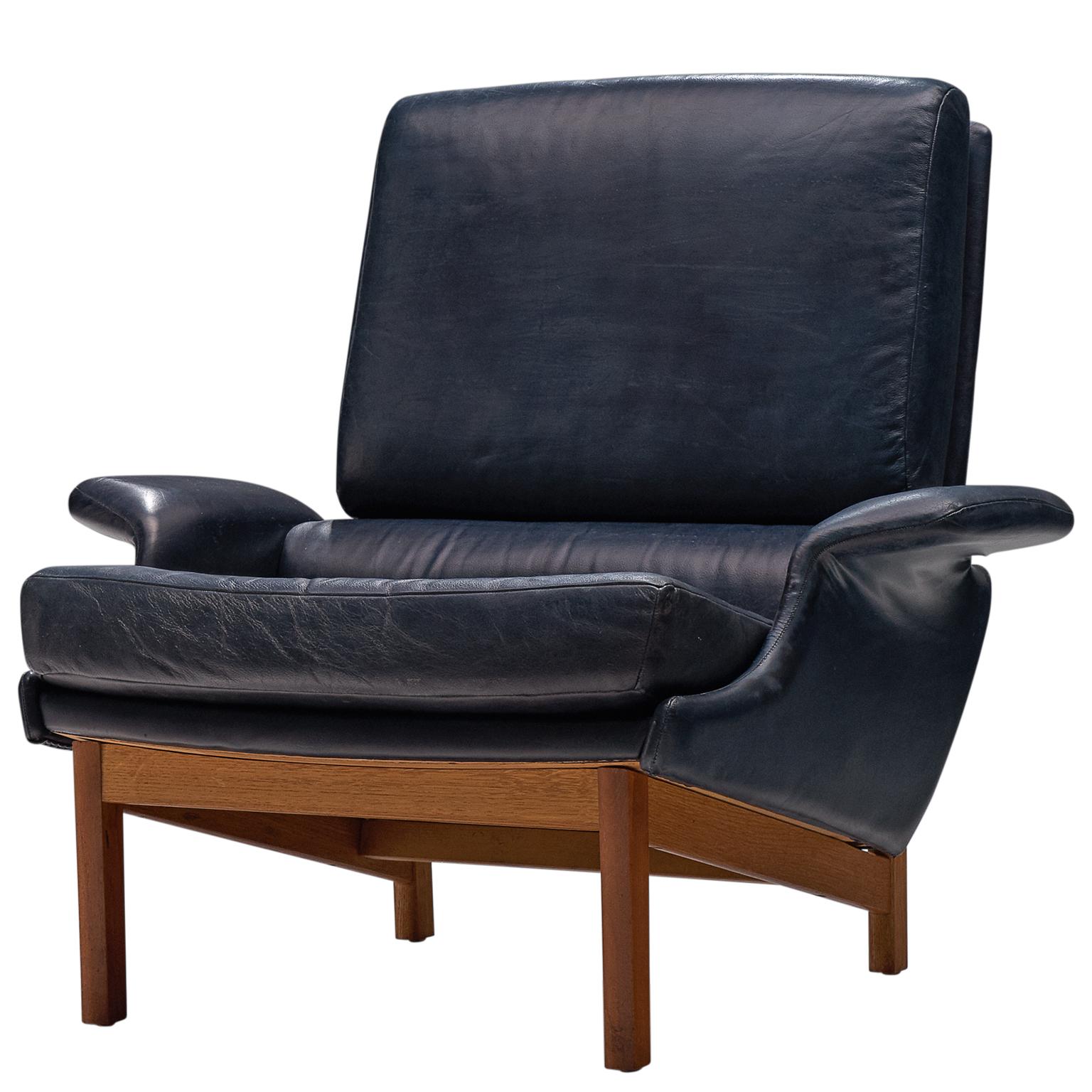 Ib Kofod-Larsen Adam Blue Leather Lounge Chair