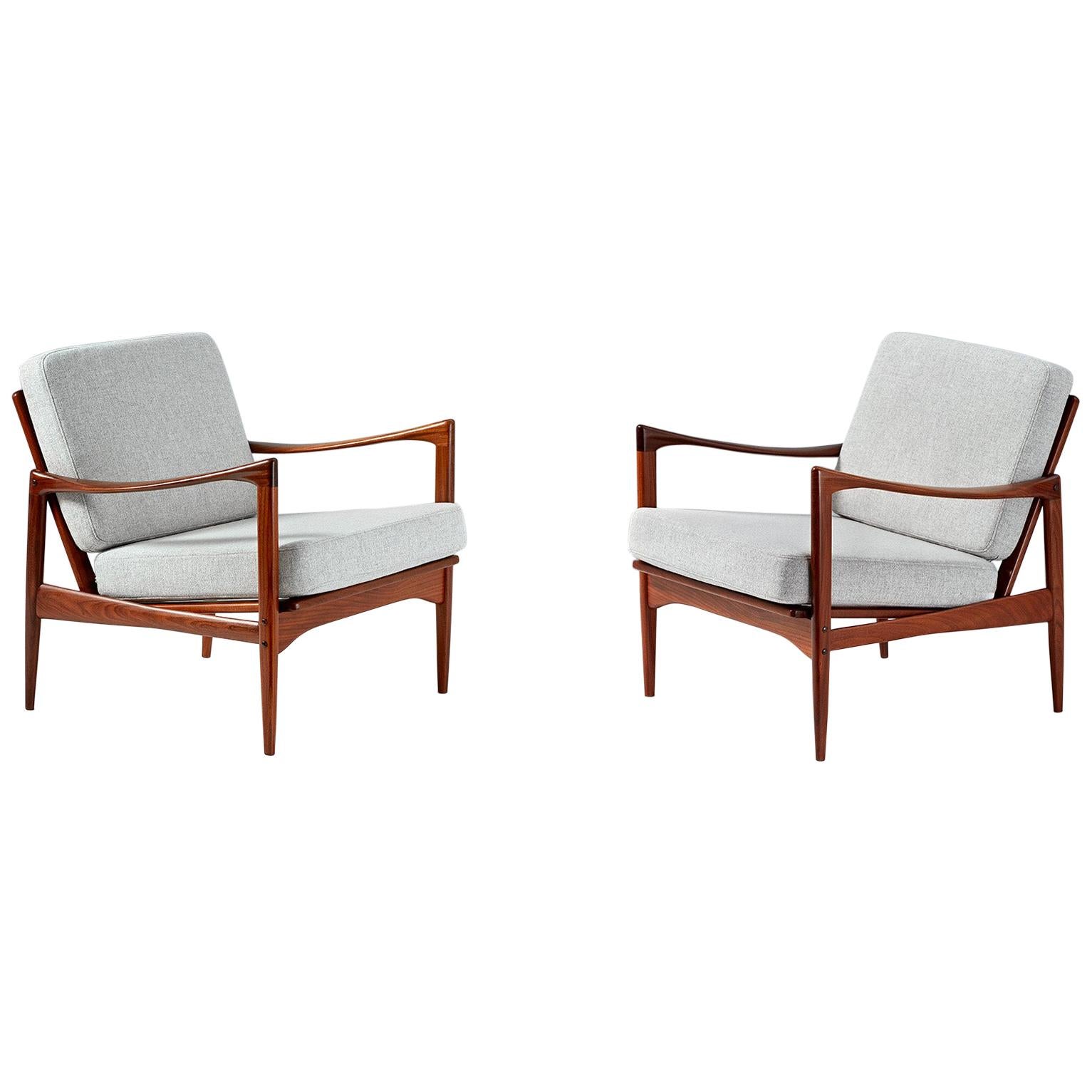 Ib Kofod-Larsen Afromosia Teak Candidate Lounge Chairs, circa 1960 For Sale