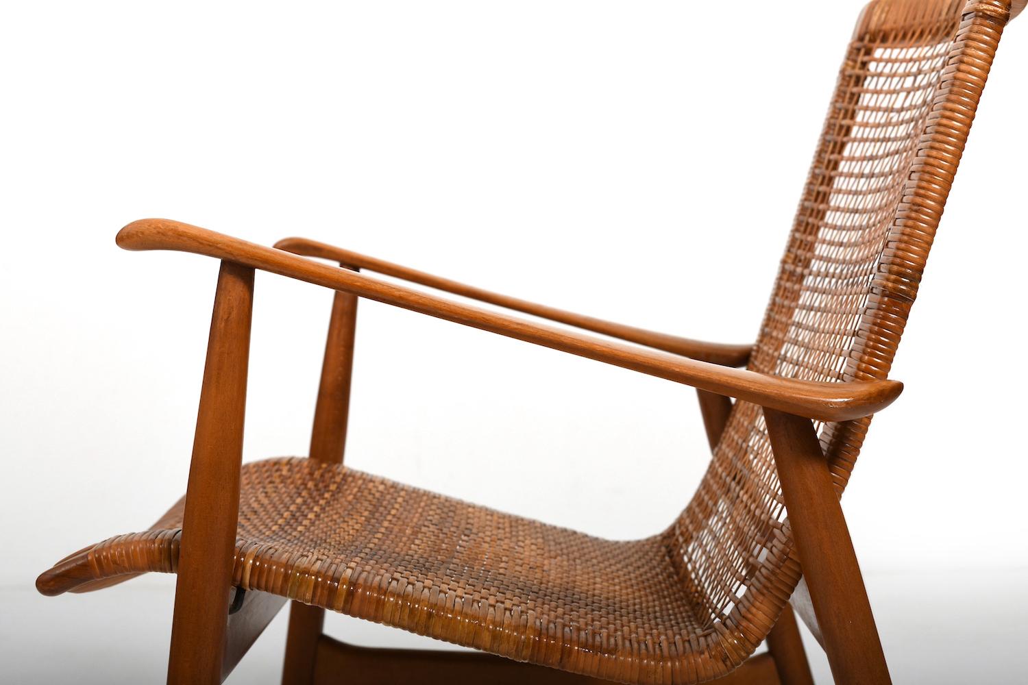 Scandinavian Modern Ib Kofod-Larsen attr. Easychair with Cane early 1950s. For Sale