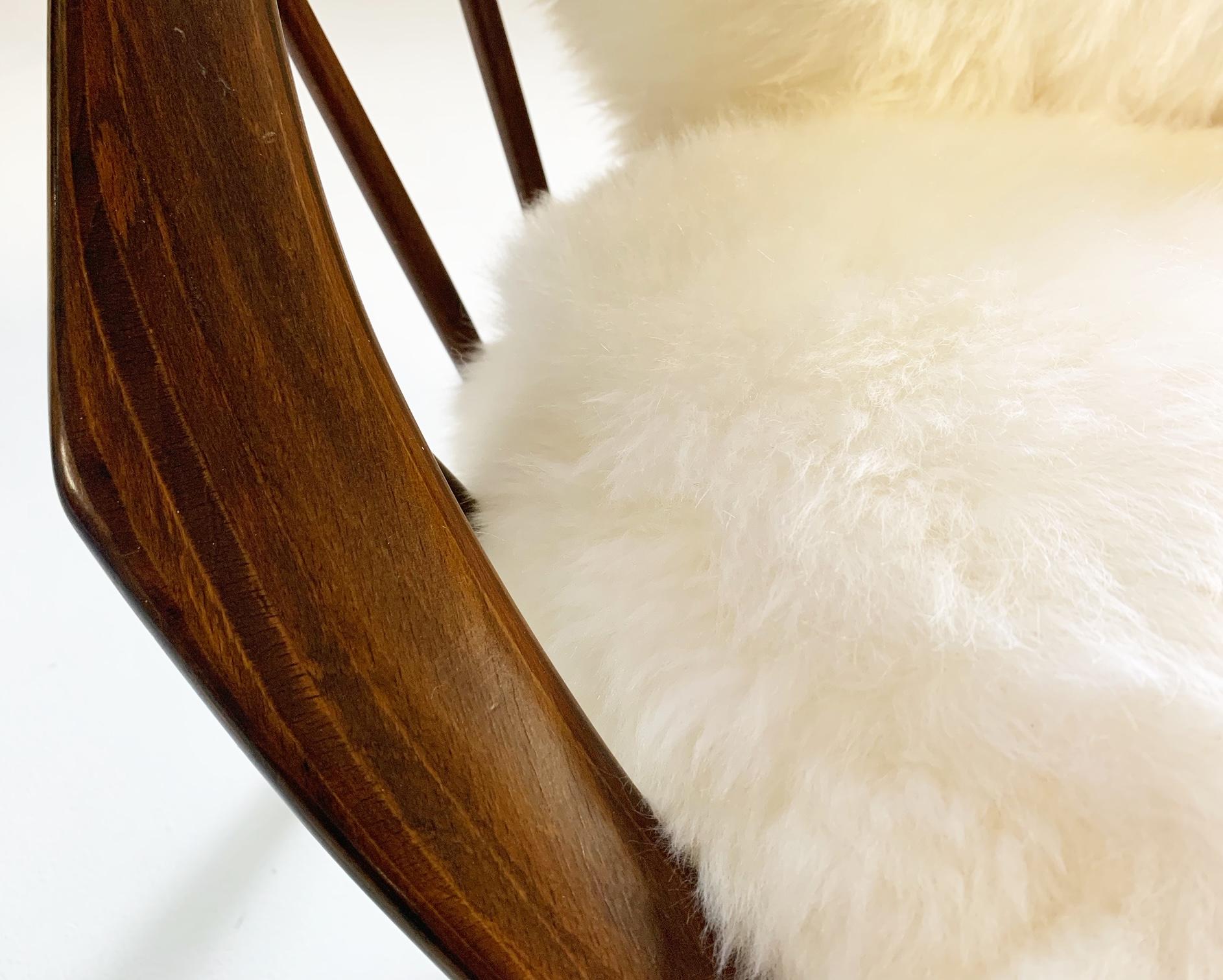 Ib Kofod-Larsen Bentwood Lounge Chairs with Brazilian Sheepskin Cushions In Excellent Condition In SAINT LOUIS, MO