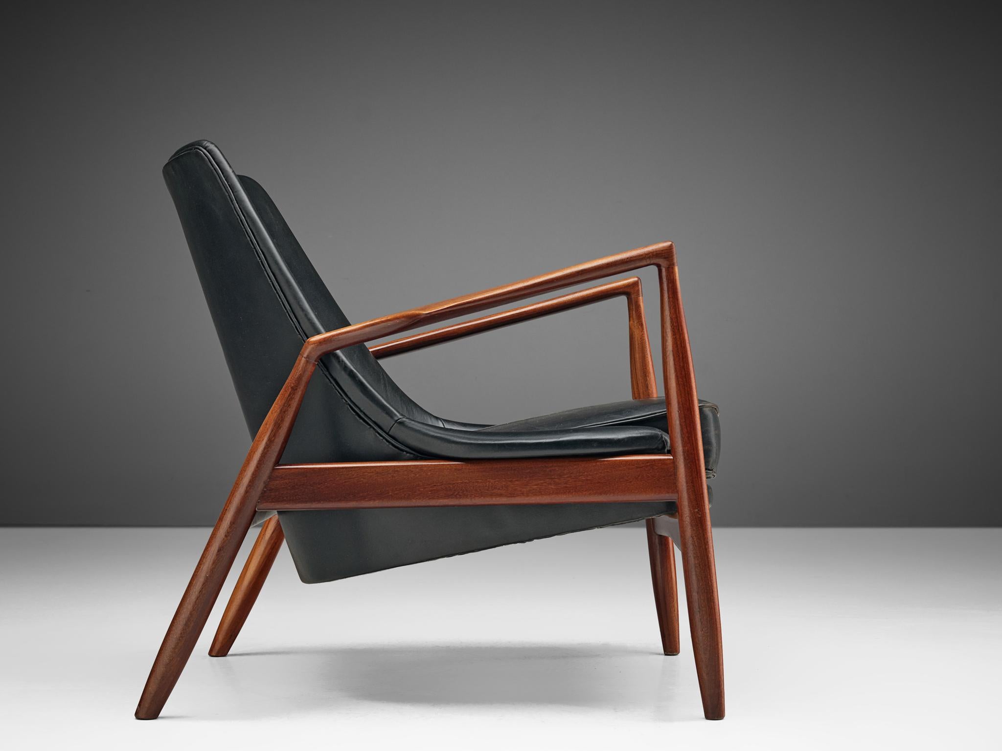 Scandinavian Modern Ib Kofod-Larsen Black Leather Seal Chair