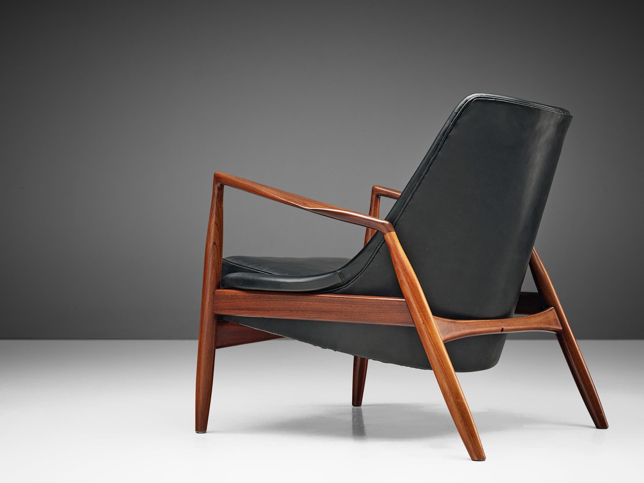 Danish Ib Kofod-Larsen Black Leather Seal Chair