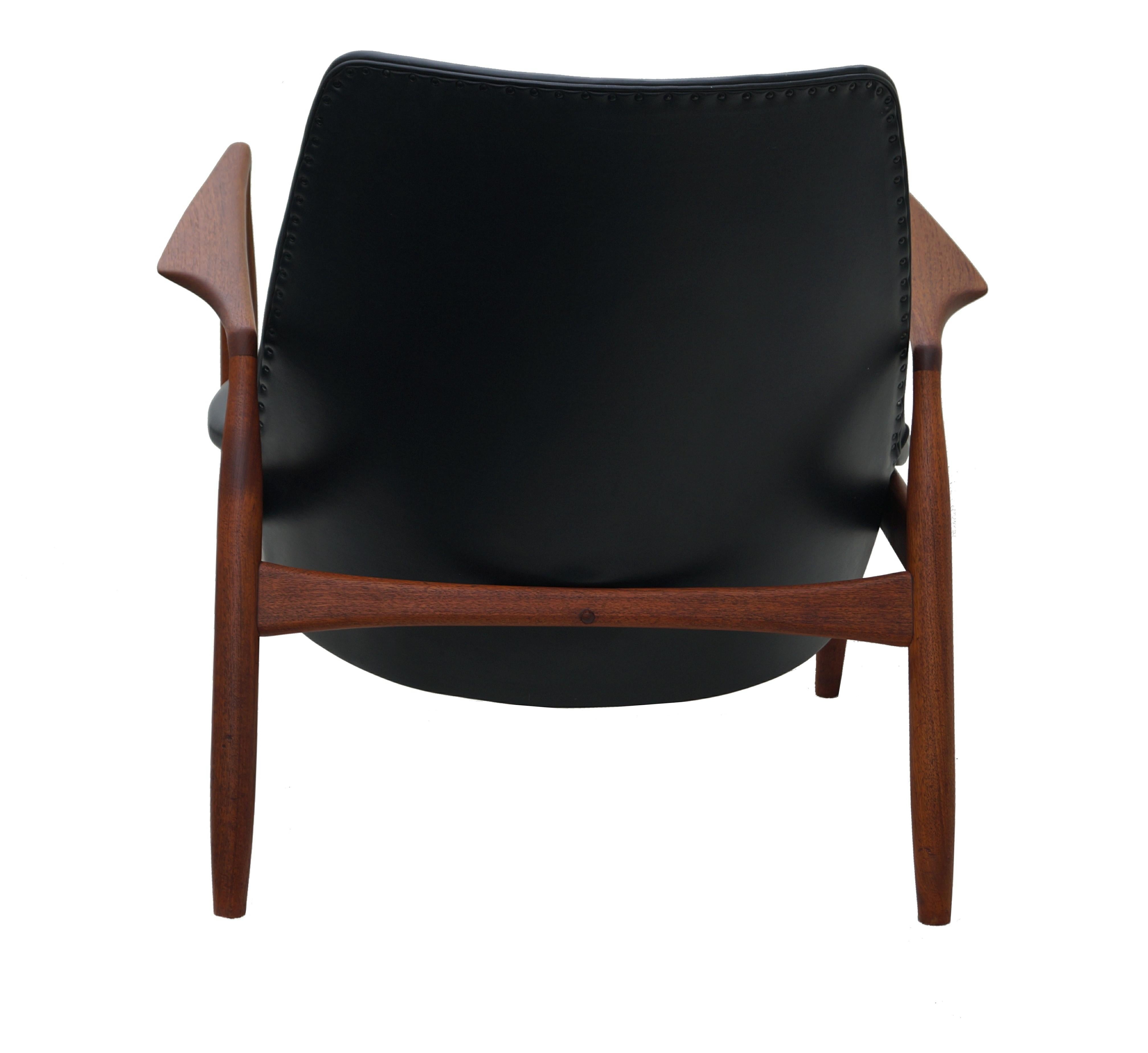 Mid-20th Century Ib Kofod-Larsen Black Leather Seal Easy Lounge Chair by OPE in Sweden