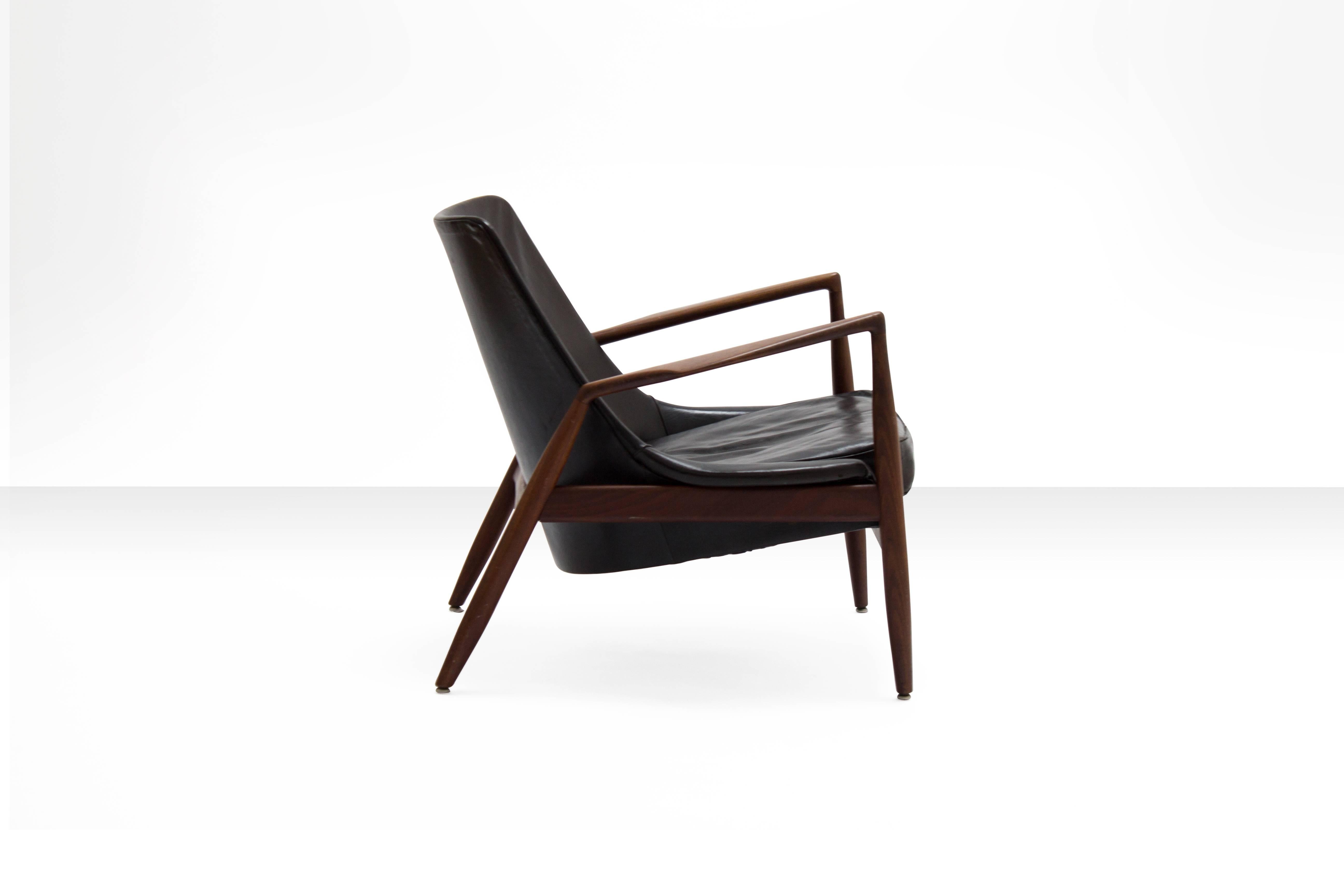 Mid-Century Modern Ib Kofod-Larsen Black Seal Lounge Chair, Sweden, 1950s