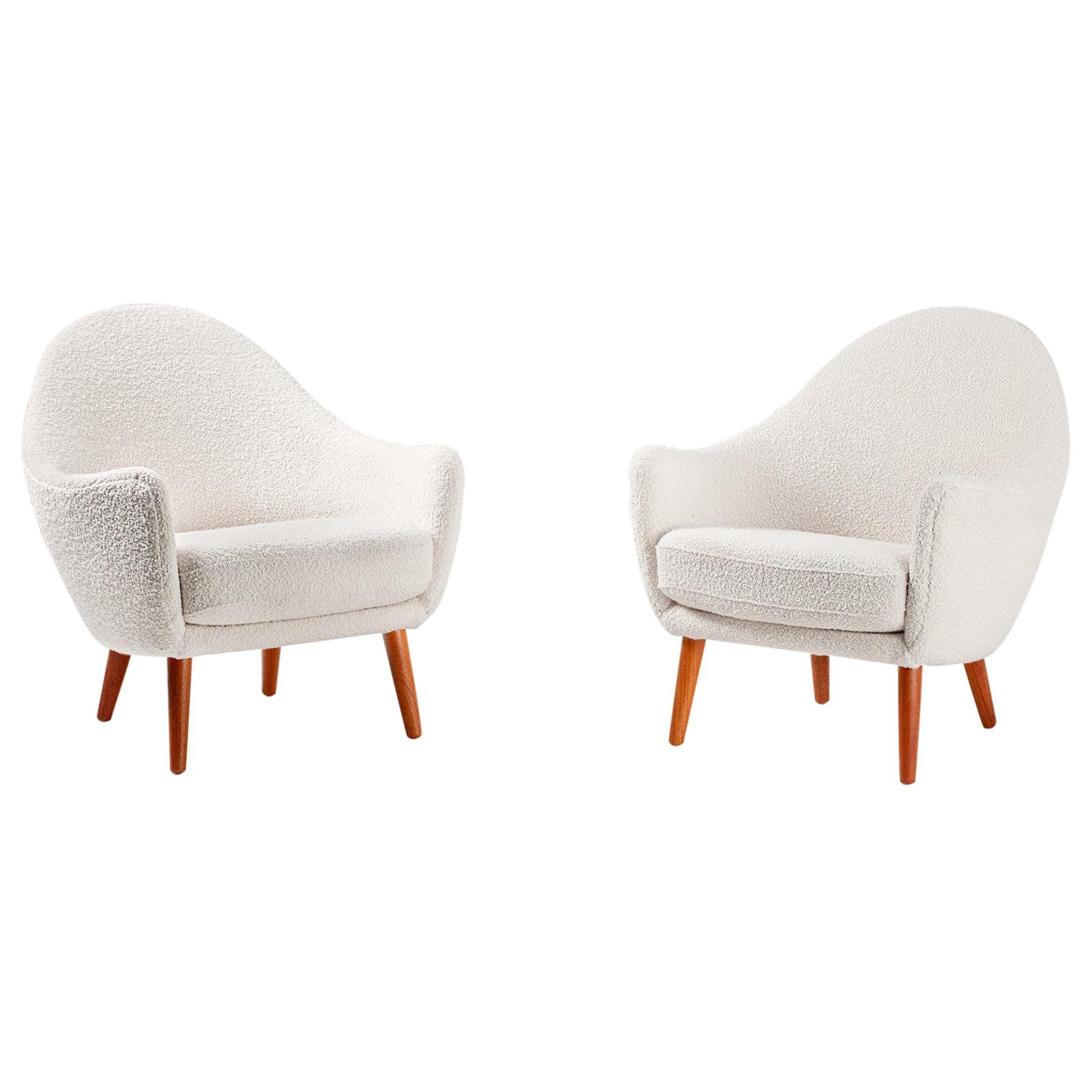 Ib Kofod-Larsen Boucle Lounge Chairs, 1960s