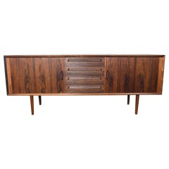 Ib Kofod Larsen Brazilian Rosewood Credenza With Tambour Doors