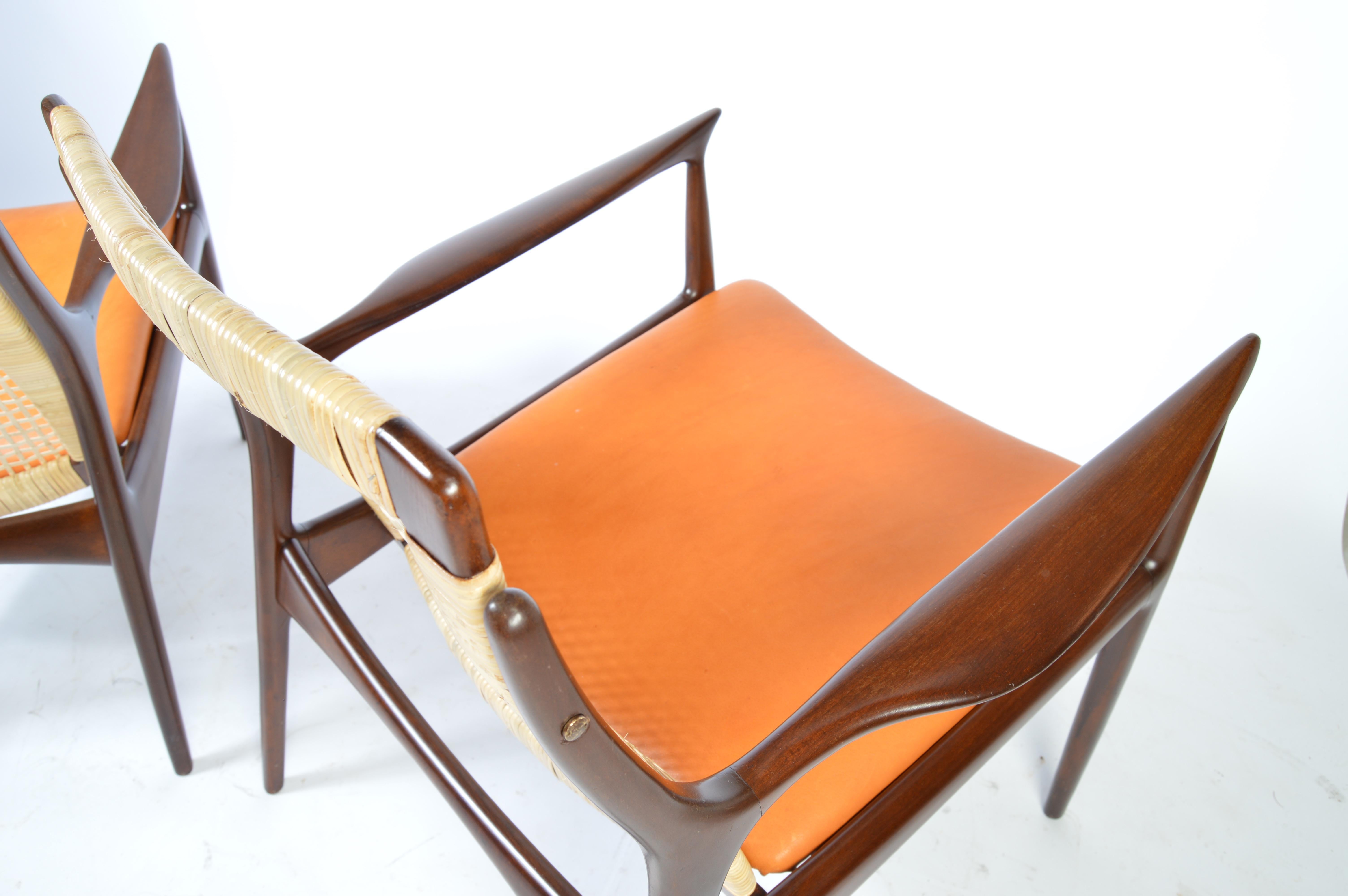 IB Kofod Larsen Cane Back Easy Chairs in Vegetable Dyed Leather In Good Condition In Southampton, NJ