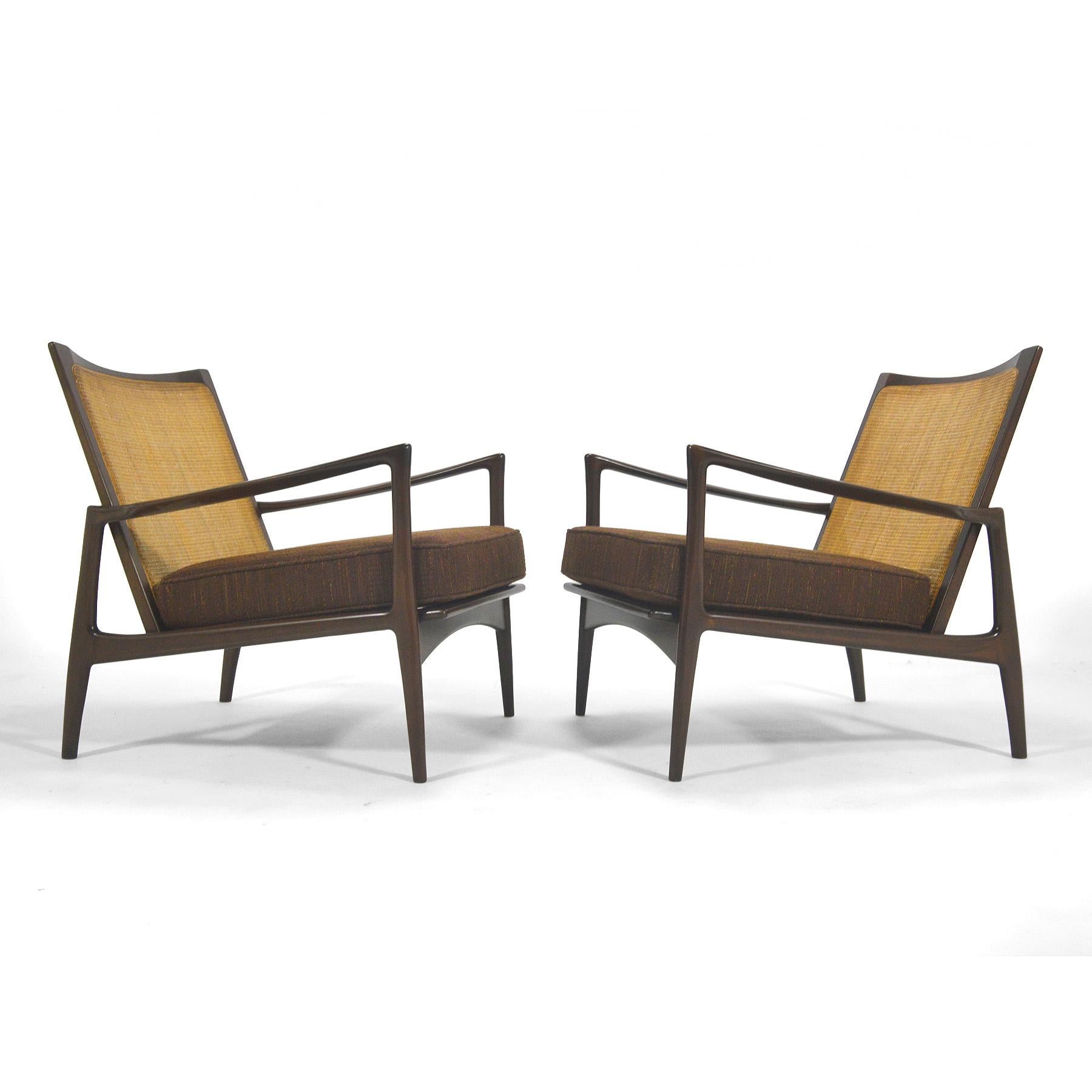 Danish Ib Kofod-Larsen Cane-Back Lounge Chair Pair For Sale