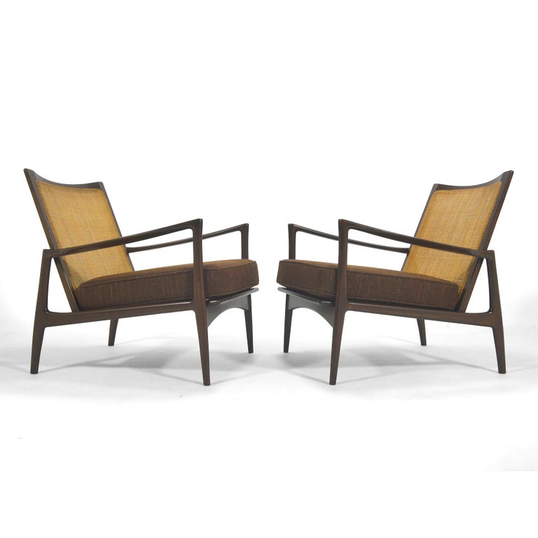 Ib Kofod-Larsen Cane-Back Lounge Chair Pair In Good Condition For Sale In Highland, IN