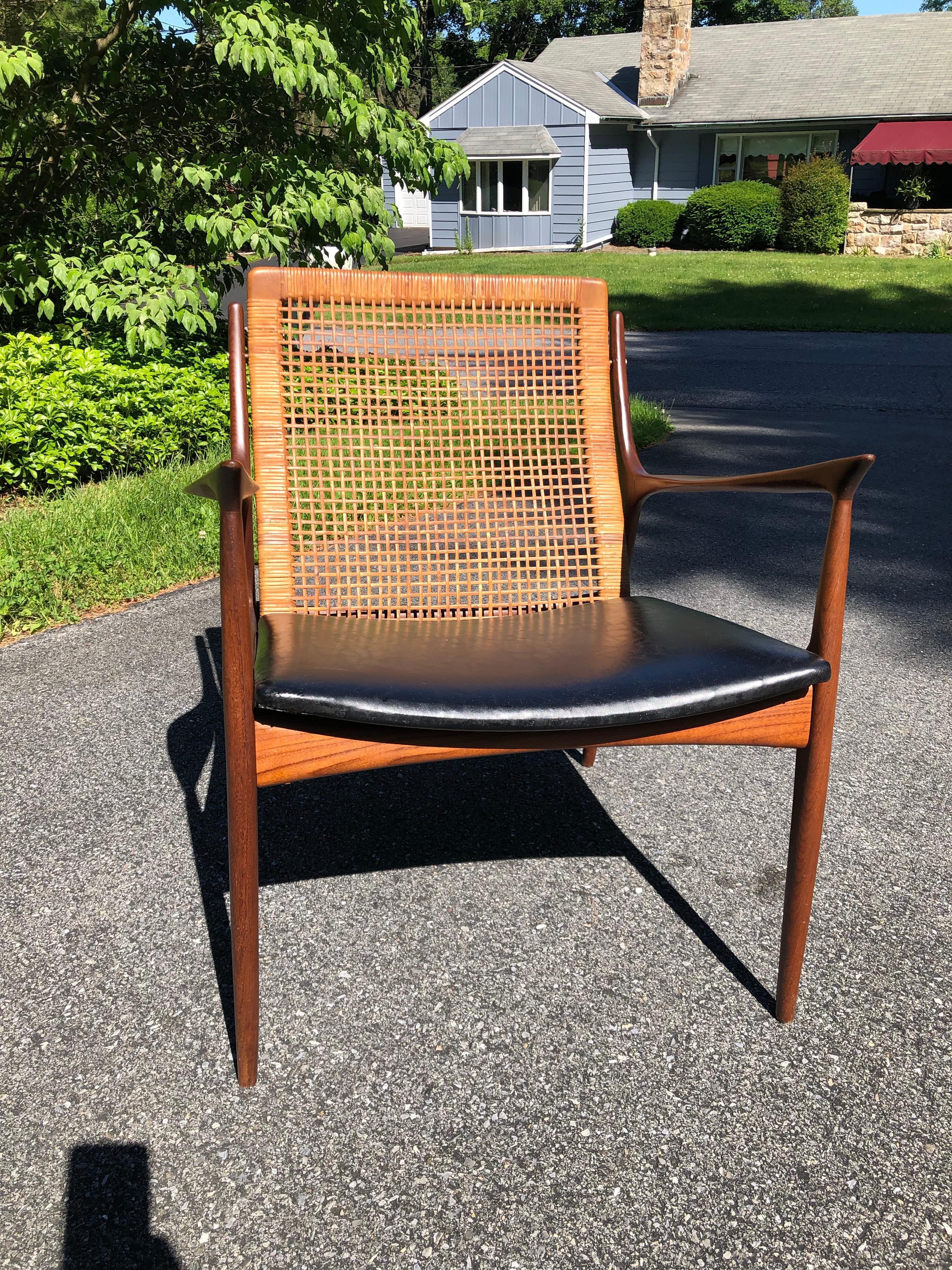 Ib Kofod Larsen Cane Back Lounge or Armchair In Good Condition For Sale In Allentown, PA