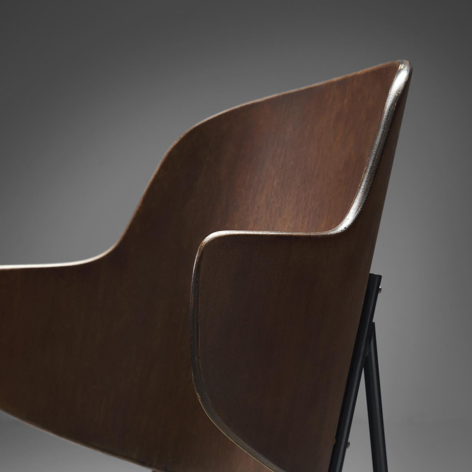 Scandinavian Modern Ib Kofod-Larsen Chair Model 'Penguin' in Walnut, Steel and Fabric