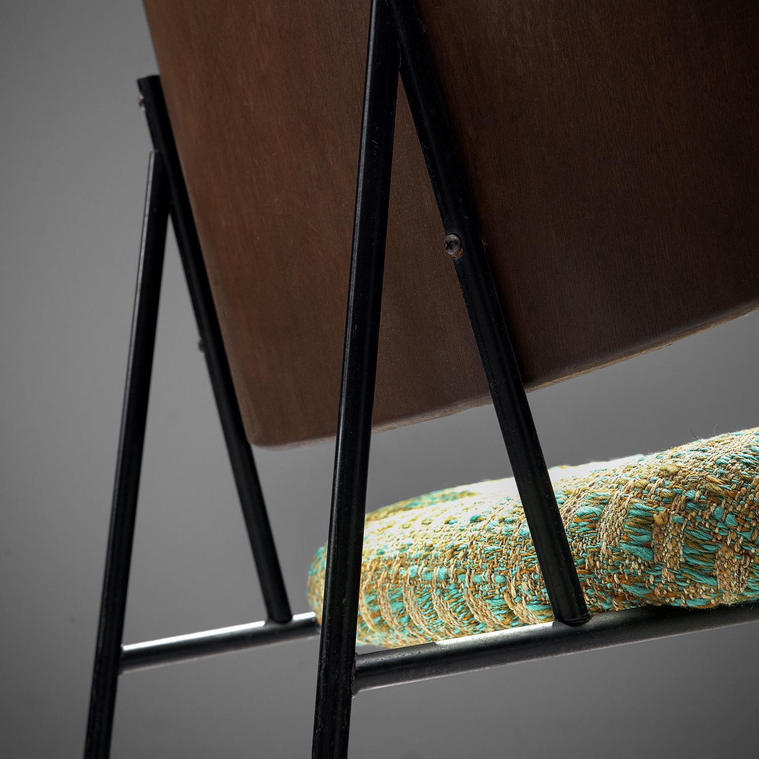 Danish Ib Kofod-Larsen Chair Model 'Penguin' in Walnut, Steel and Fabric